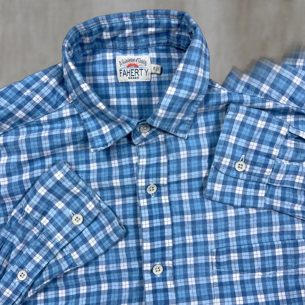 Faherty Faherty Shirt Men Small Blue Plaid Button-Up Lightweight Flannel Camp Adult Size US S / EU 44-46 / 1 - 1 Thumbnail