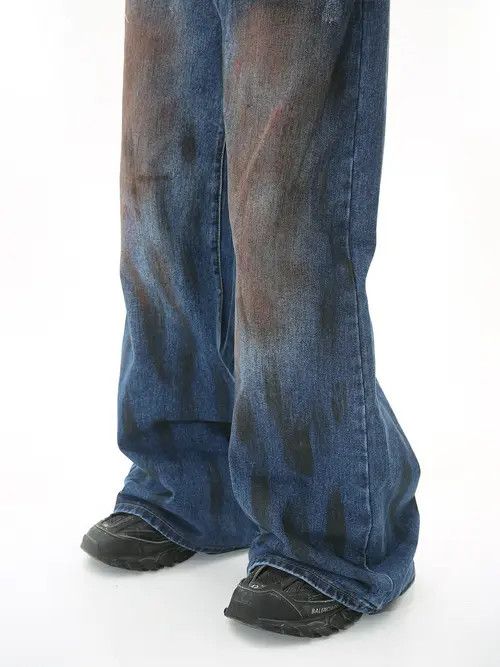 Jean fade distressed hiphop paint flared jeans Size US 34 / EU 50 - 7 Thumbnail