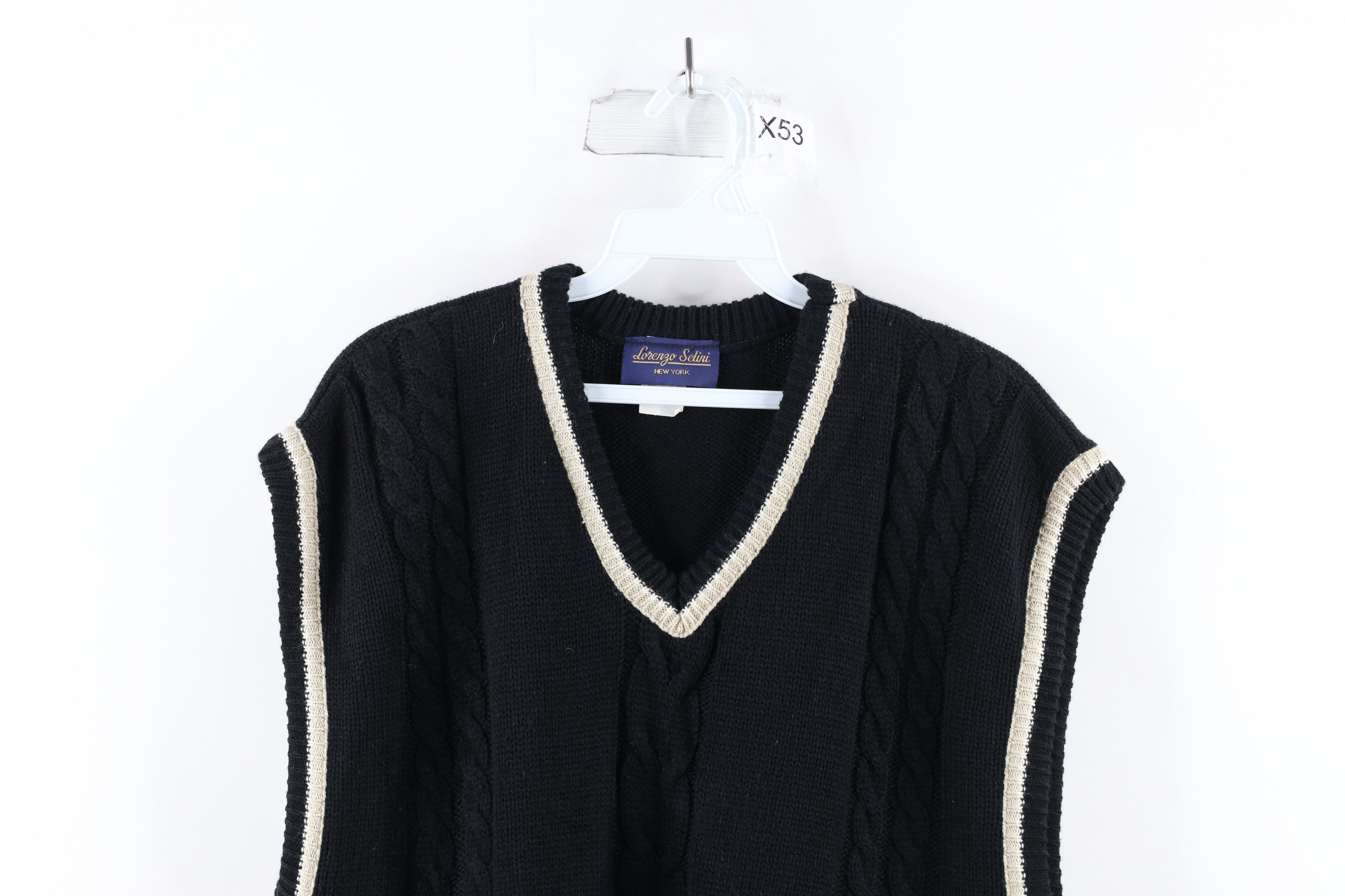 Vintage Vintage 90s Streetwear Cable Knit Sweater Vest Black USA Size ONE SIZE - 2 Thumbnail