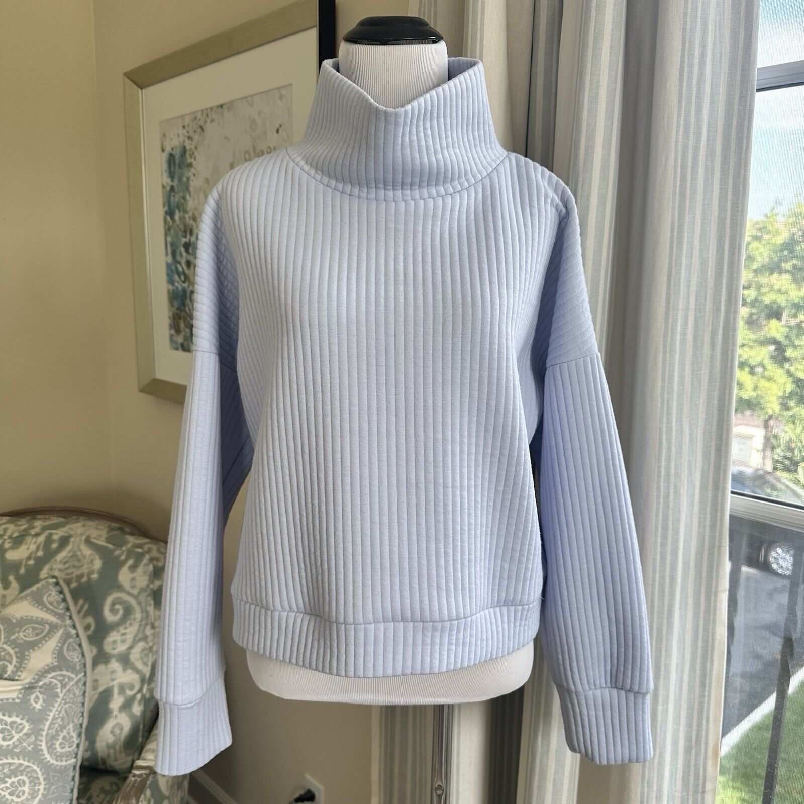 Other Mock Neck Relaxed Blue Striped Sweater Balloon Sleeves M Size M / US 6-8 / IT 42-44 - 1 Thumbnail