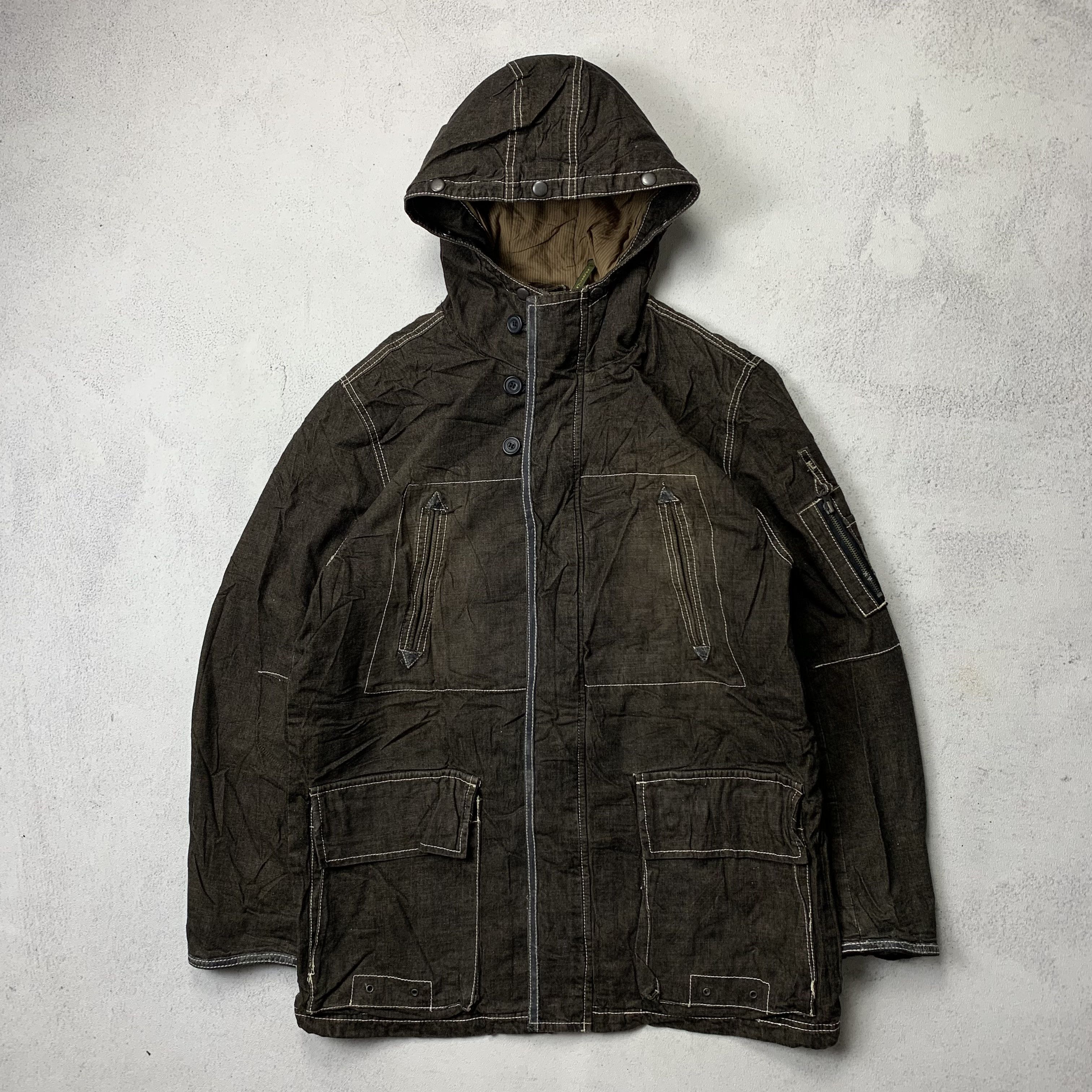 image of Vintage Ventina Heavy Padded Canvas Jacket Hooded in Brown, Men's (Size XL)
