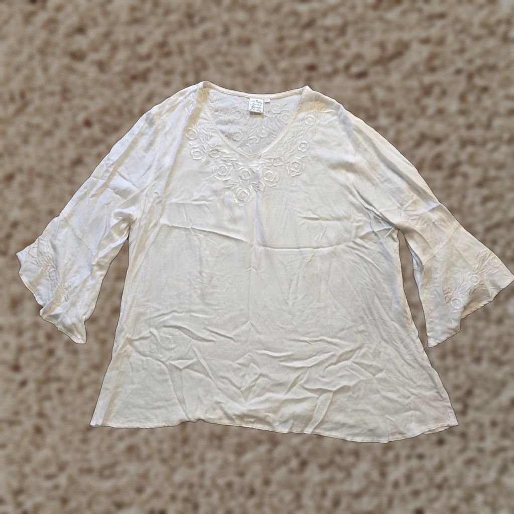 Vintage Parsley and Sage Top Women 2X White Embroidered 3/4 Flare Sleeve Blouse Vintage No N/A Size XXL / US 16-18 / IT 52-54 - 1 Thumbnail