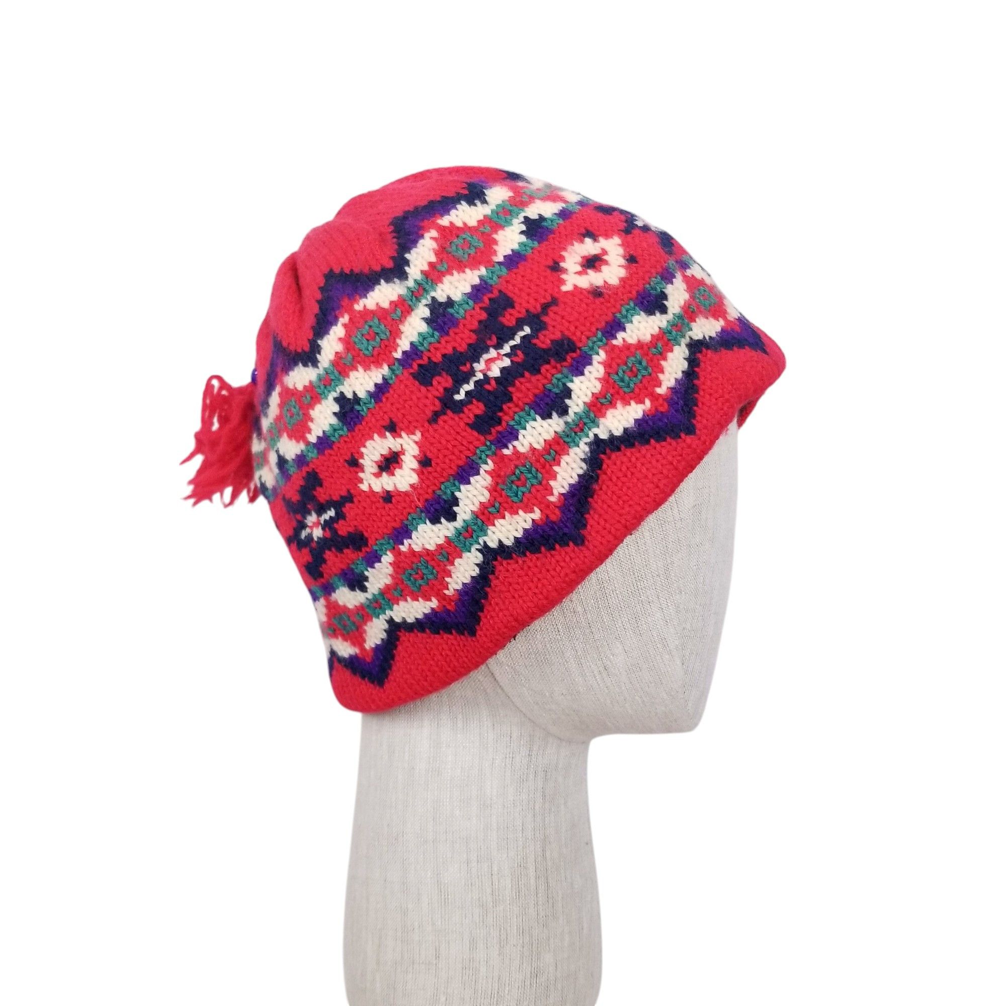 Other Merkley 100% Wool Patterned Beanie Beaded Pom Pom Tassel Size ONE SIZE - 4 Thumbnail