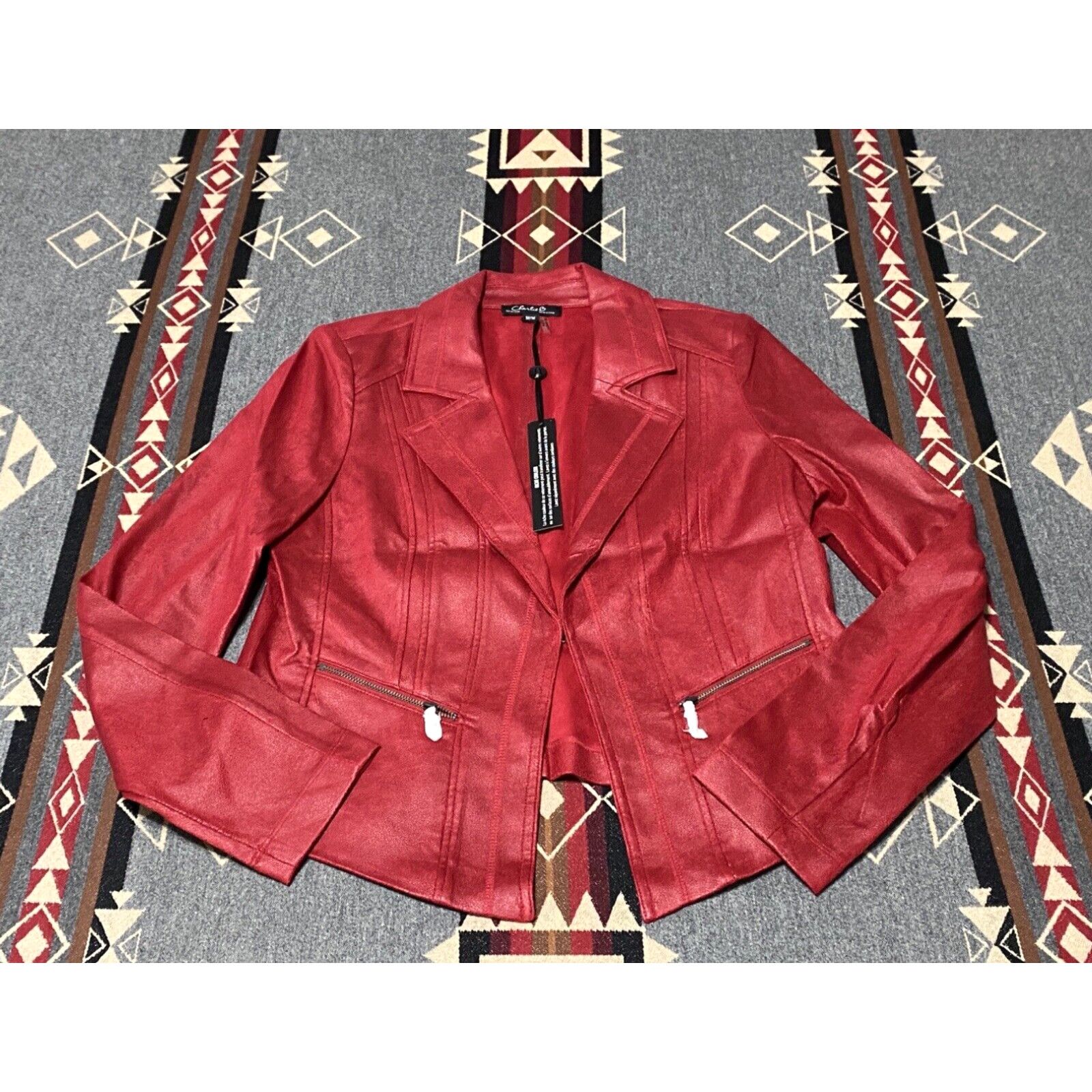 image of Vintage Charlie B Red Open Jacket Size M NWT C6101L-493A Women’S Faux Leather T74 in White, Women's