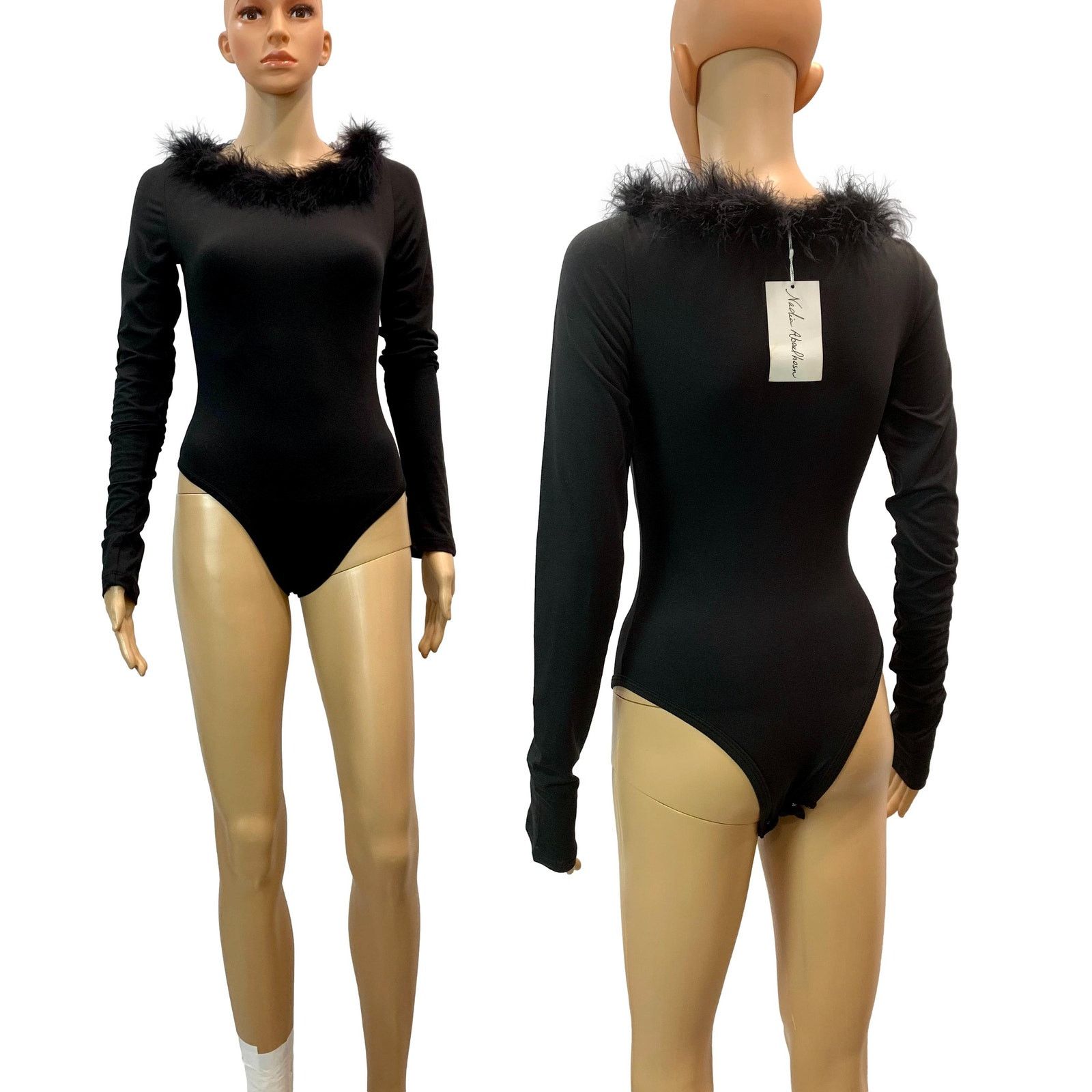 Other NEW Nadia Aboulhosn Black Bodysuit Marabou Trim | S Size S / US 4 / IT 40 - 8 Thumbnail