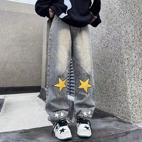 VIBE Retro Street Star Patch Distressed Jeans Size US 34 / EU 50 - 7 Thumbnail