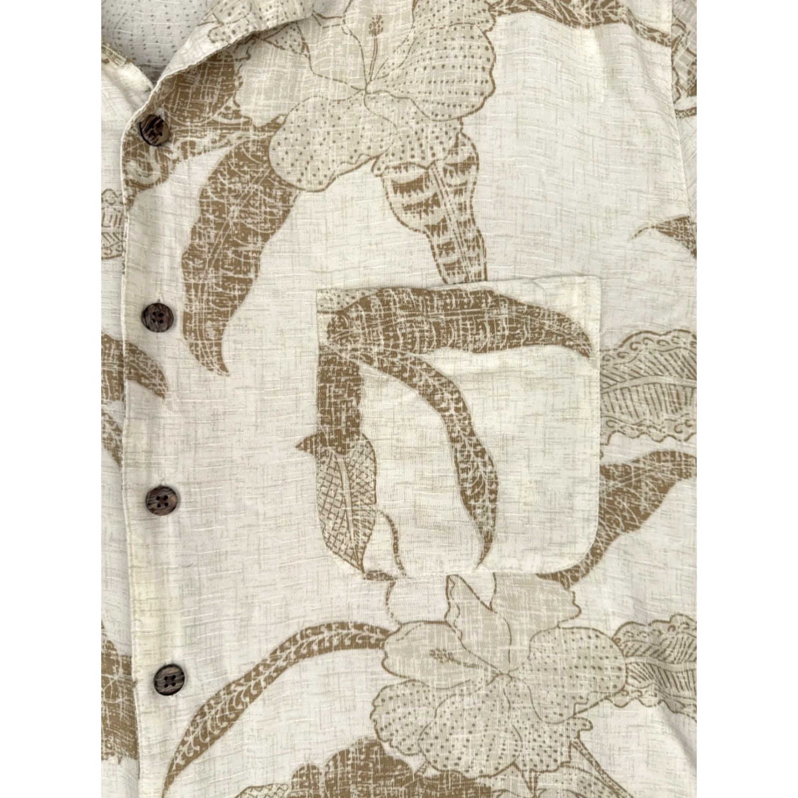 George George Shirt Men 2XL Beige White Floral Palm Leaf Hawaiian 100% Rayon Pocket Button-Up Floral Mens Size US XXL / EU 58 / 5 - 6 Thumbnail