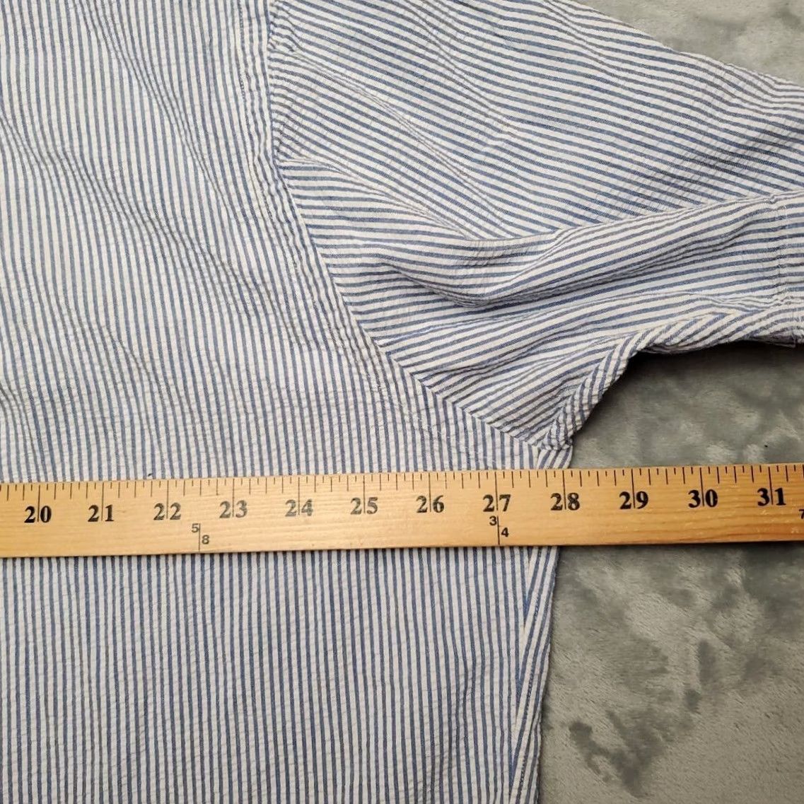 Ralph Lauren VINTAGE Ralph Lauren Shirt Mens 2XL Blue White Stripe Button-Up Short Sleeve Seersucker Crinkle 100% Cotton Logo Pattern Casual Mens Size US XXL / EU 58 / 5 - 8 Thumbnail