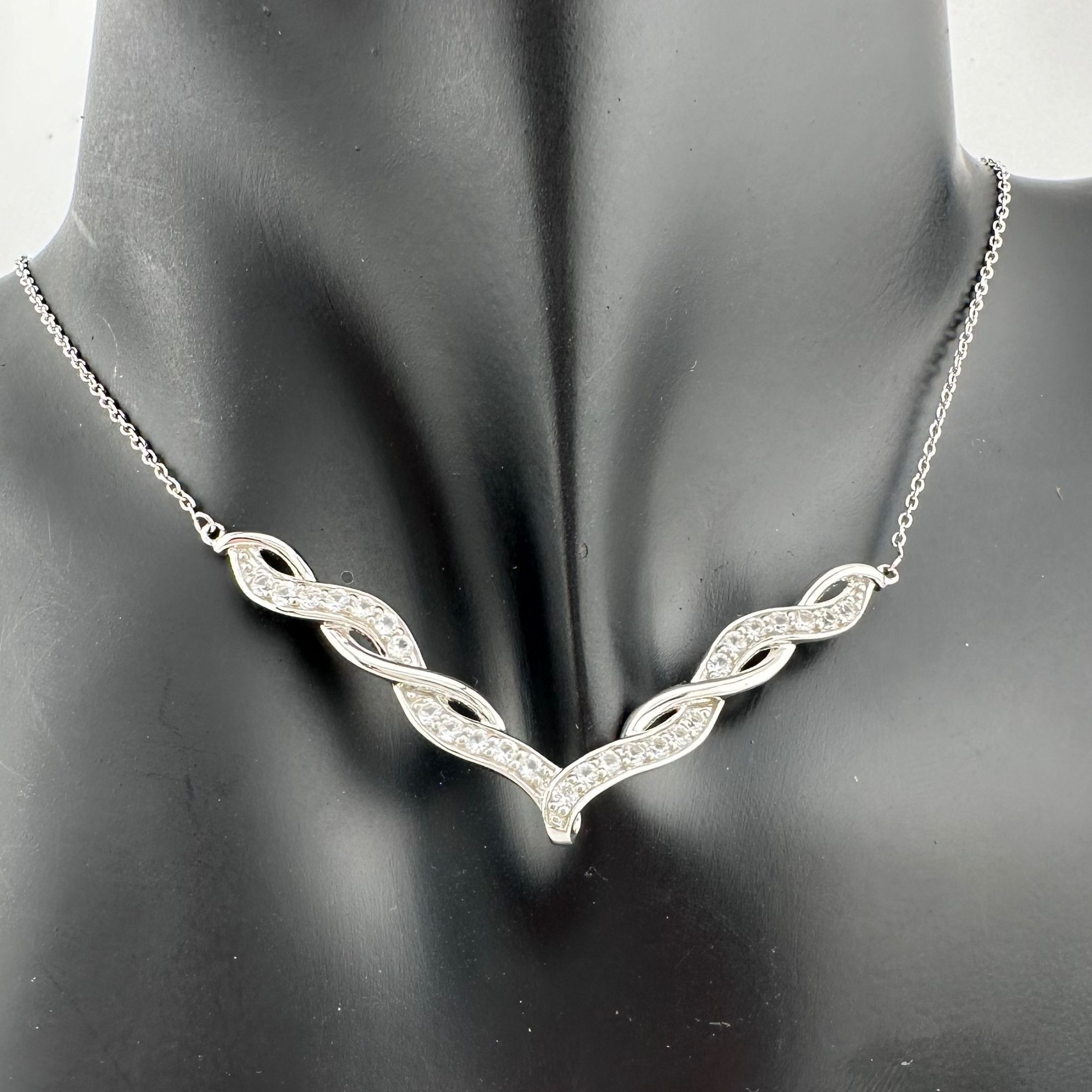 Other Elegant Twisted Silver White Sapphire Evening Necklace Size ONE SIZE - 1 Thumbnail