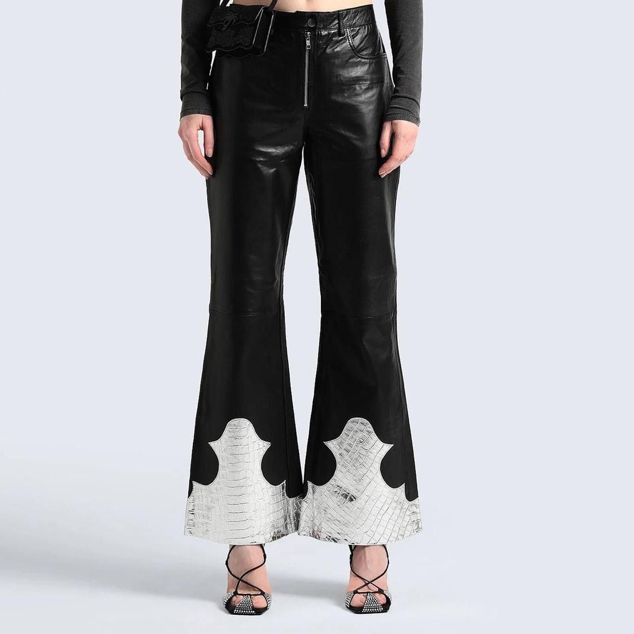 Muubaa Muubaa Silver Contrast Flare Leather Pants Size 27" / US 4 / IT 40 - 2 Thumbnail