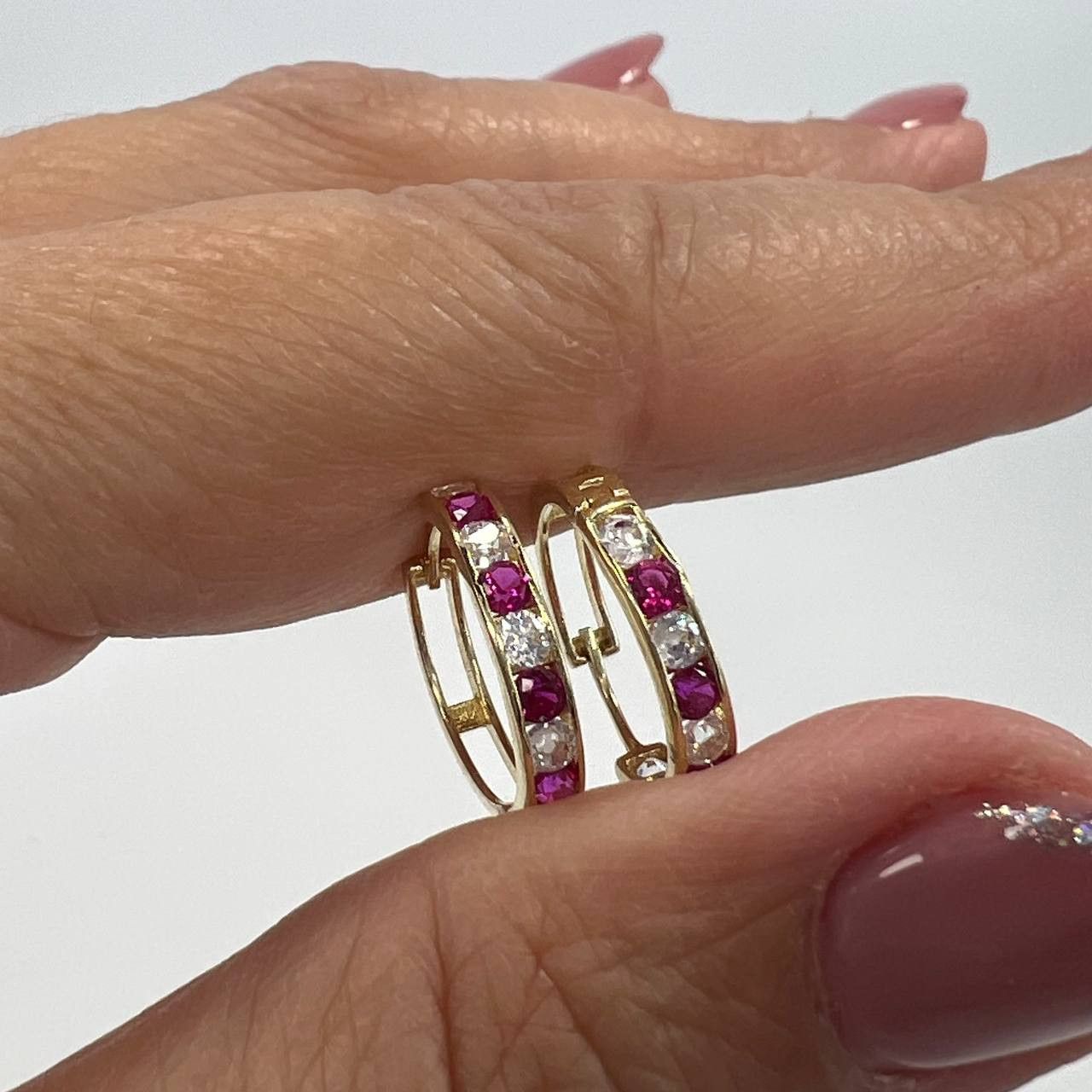 Other New 14K Yellow Gold Hoop Earrings with White and Pink Zircon Size ONE SIZE - 9 Thumbnail