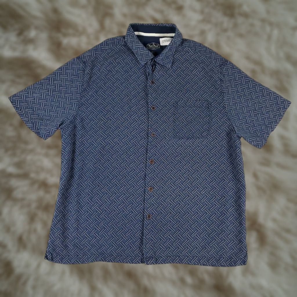 Nat Nast Nat Nast Shirt Mens Size Large Blue Silk Cotton Button Up Short Sleeve Geometric Size US L / EU 52-54 / 3 - 1 Thumbnail