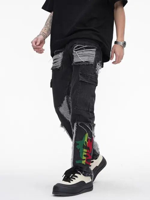 Jean Retro street hip-hop ripped washed distressed jeans Size US 32 / EU 48 - 6 Thumbnail