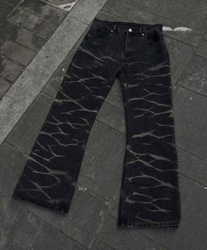 Japanese Brand × Vintage Retro fashion wavy print flared punk jeans pants Size US 33 - 5 Thumbnail