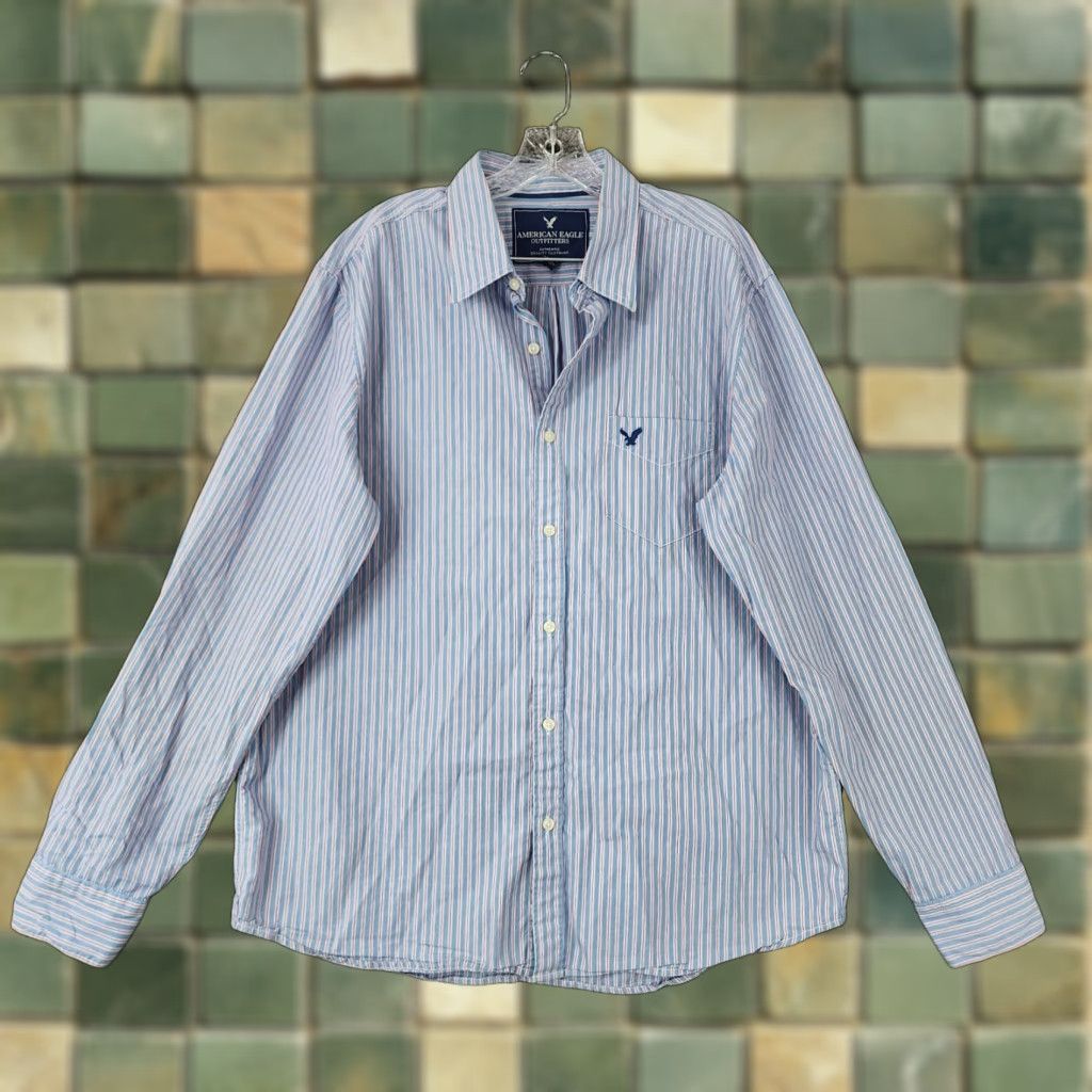 American Eagle Outfitters American Eagle Shirt Mens XL Blue Striped Long Sleeve Button-Up Mens Size US XL / EU 56 / 4 - 1 Thumbnail
