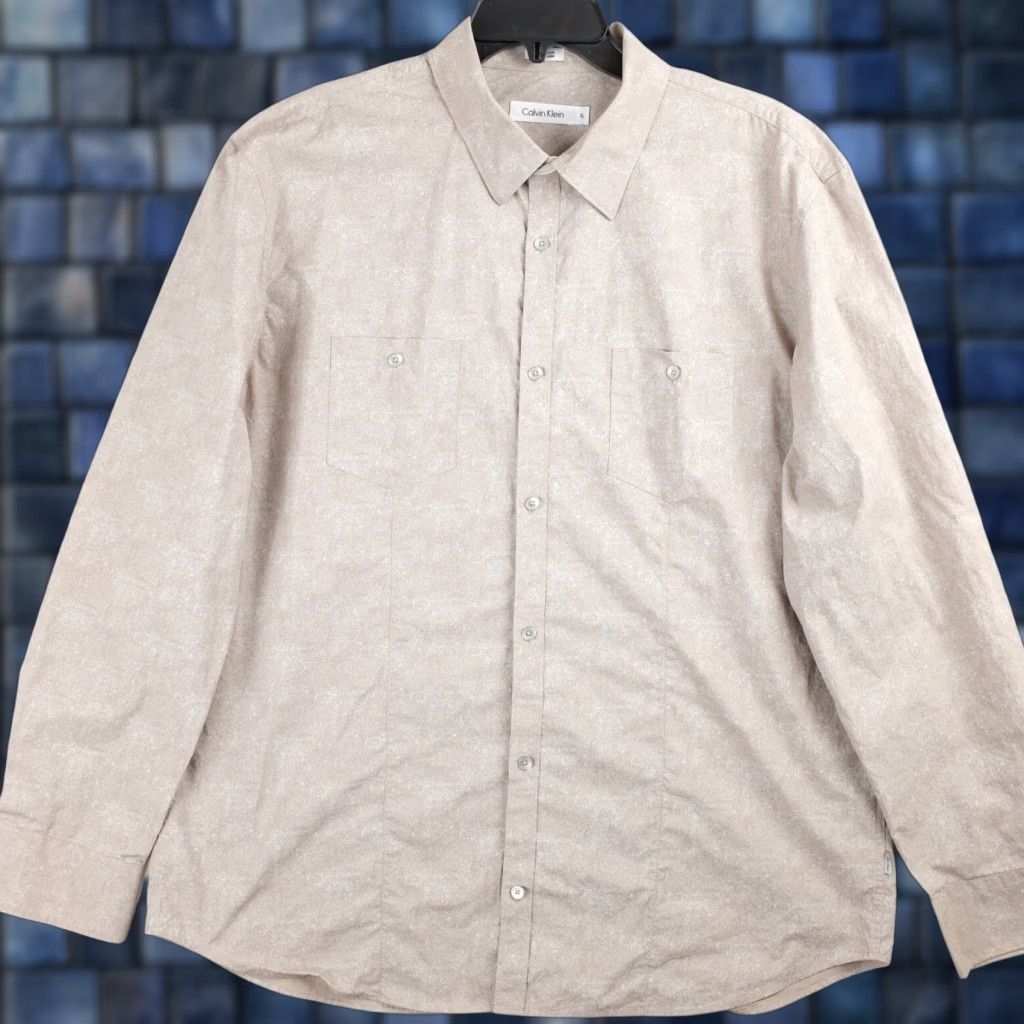 Calvin Klein Calvin Klein Men's Button-Up Shirt Beige Patterned Long Sleeve XL Size US XL / EU 56 / 4 - 1 Thumbnail