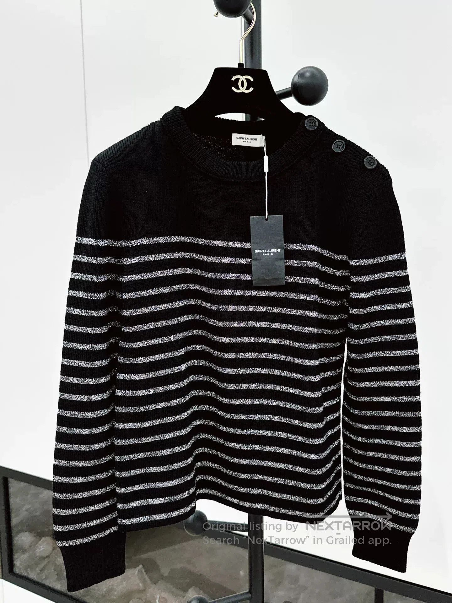 Saint Laurent Paris YSL Black Silver Striped Sweater. Size S / US 4 / IT 40 - 1 Thumbnail