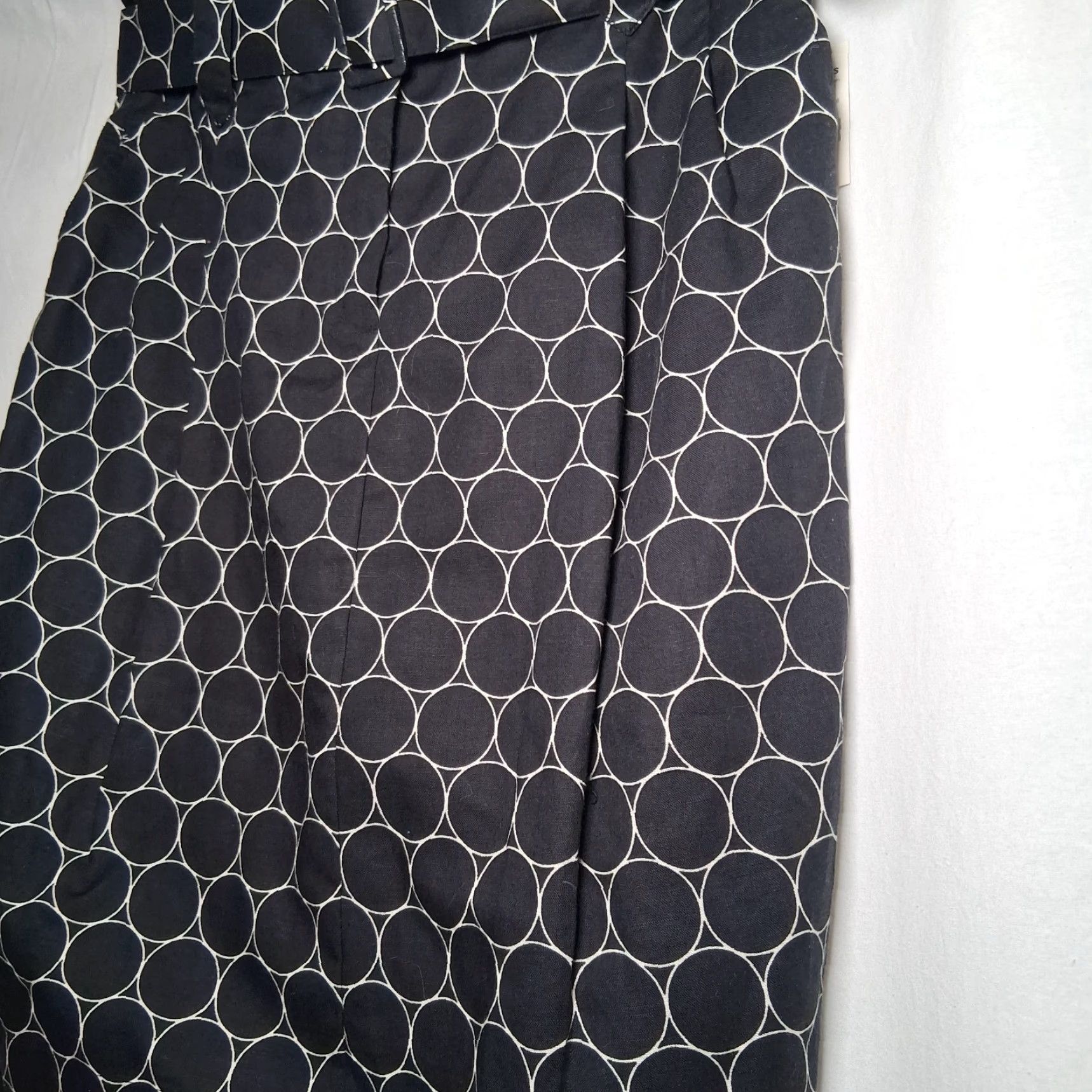 Vintage Apostrophe Skirt Belted Tulip Knee Length Black Linen Blend Cotton Geometric Pattern Size 8 Size 30" / US 8 / IT 44 - 7 Thumbnail