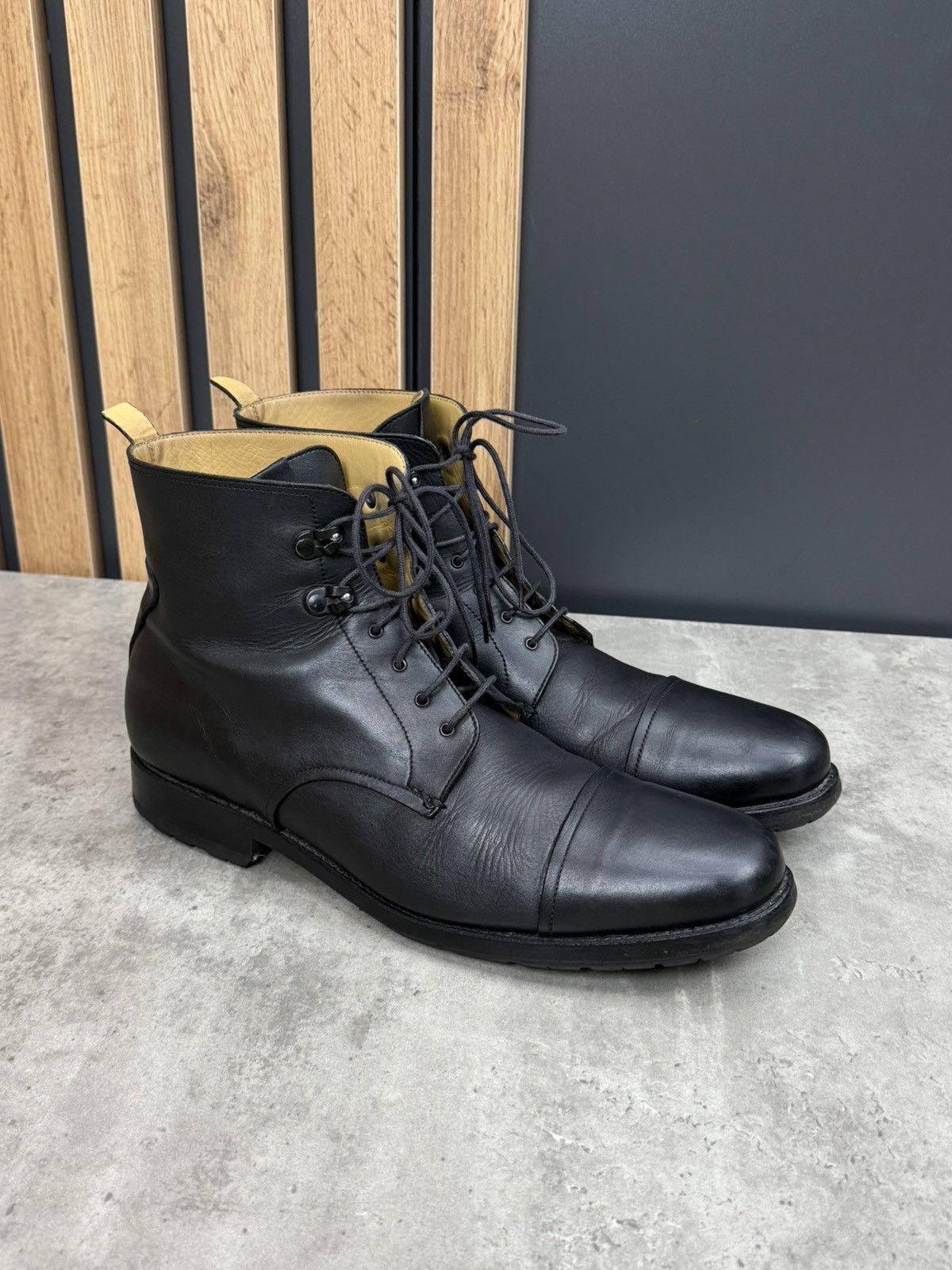 Heschung Heschung Black Leather Cap Toe Lace Up Ankle Boots Size 9 Size US 10 / EU 43 - 1 Thumbnail