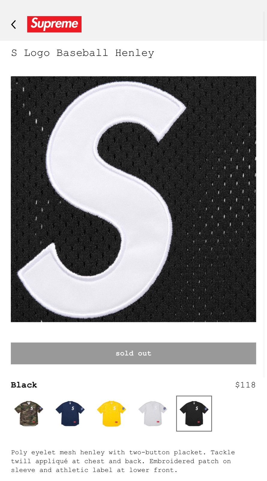 Supreme Supreme S Logo Baseball Henley Size US L / EU 52-54 / 3 - 7 Thumbnail