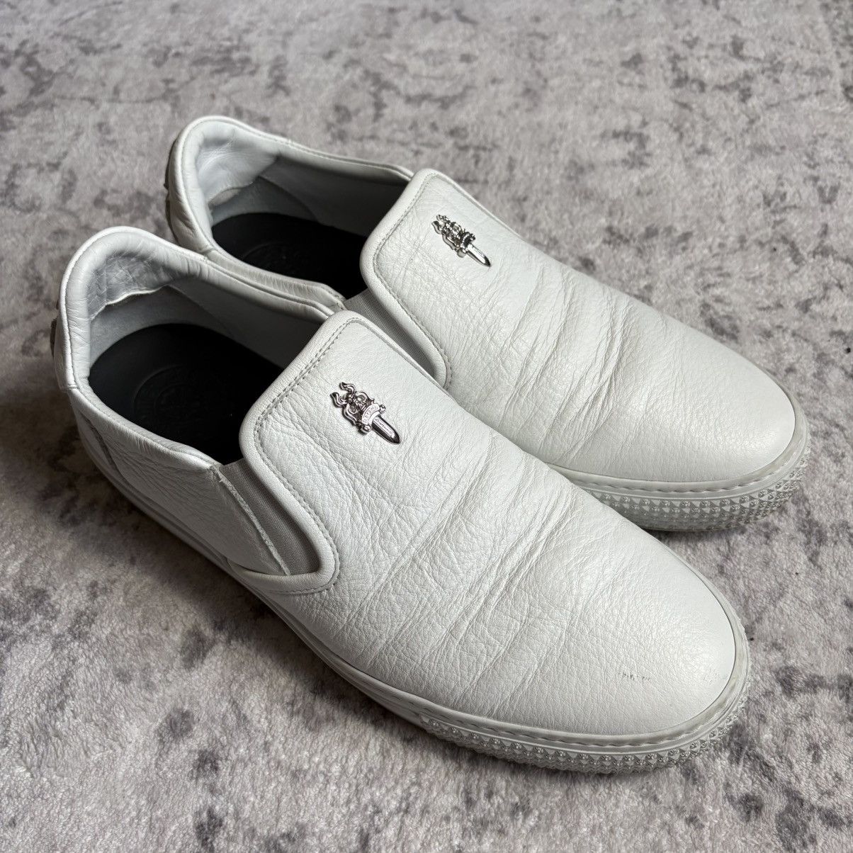 Chrome Hearts Silver Dagger Patched Leather Slip On Sneakers