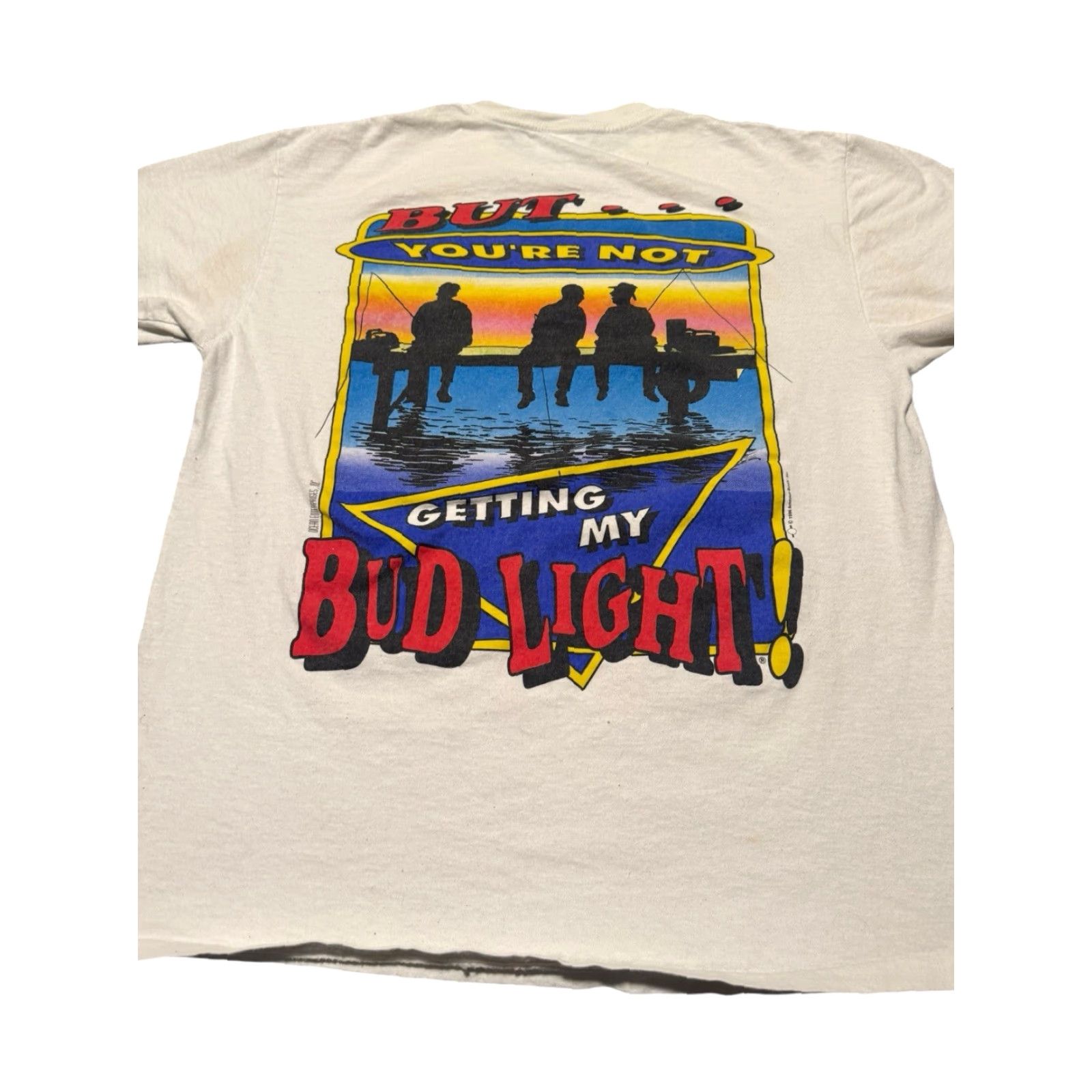 Delta VINTAGE Bud Light "I Love You Man" Beer Promo Budweiser 1996 T Shirt Large 90s Mens White Cotton Crew Neck Short Sleeve Graphic Print Size US L / EU 52-54 / 3 - 6 Thumbnail