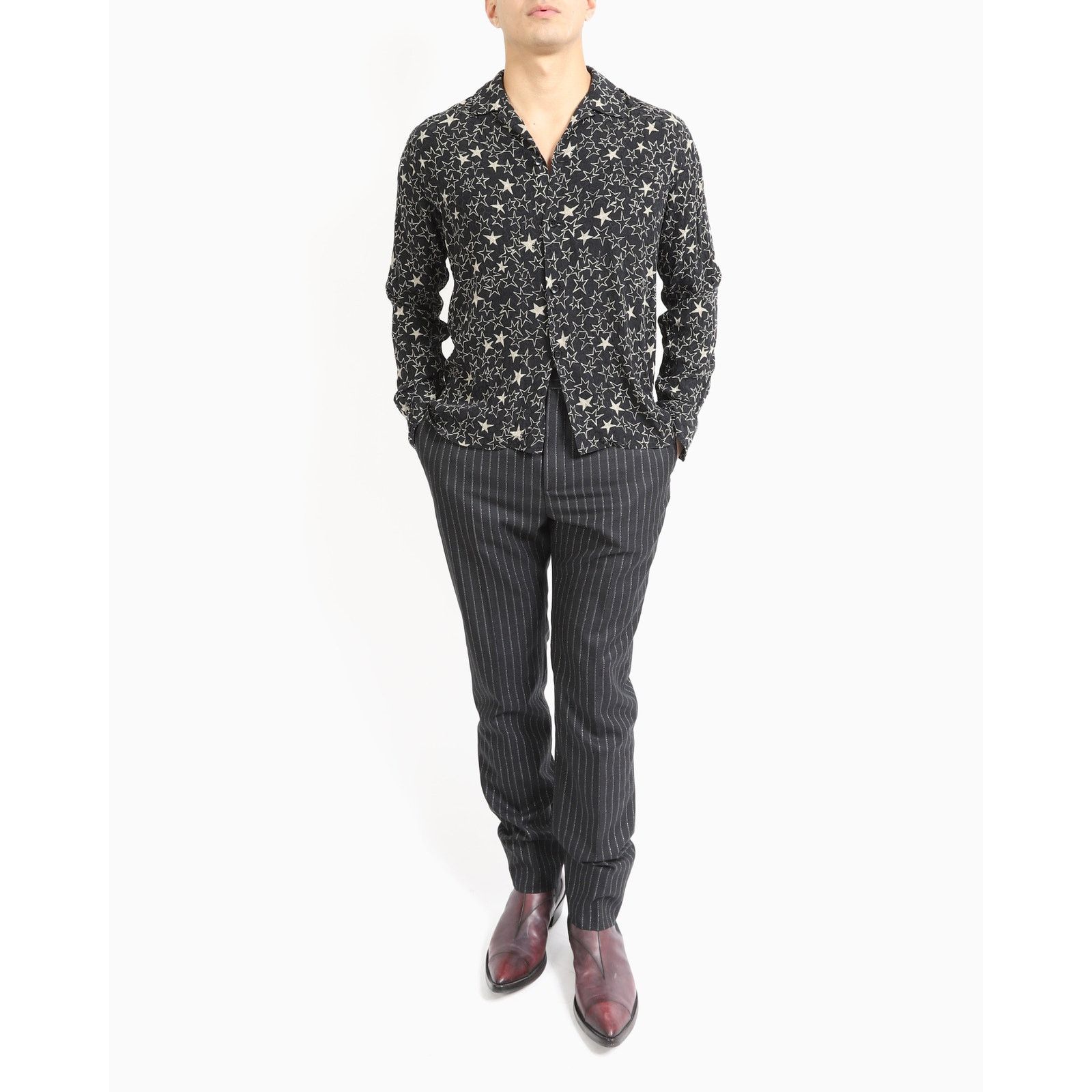 Saint Laurent Paris FW19 Star Print Shirt in Textured Silk Size US S / EU 44-46 / 1 - 6 Thumbnail