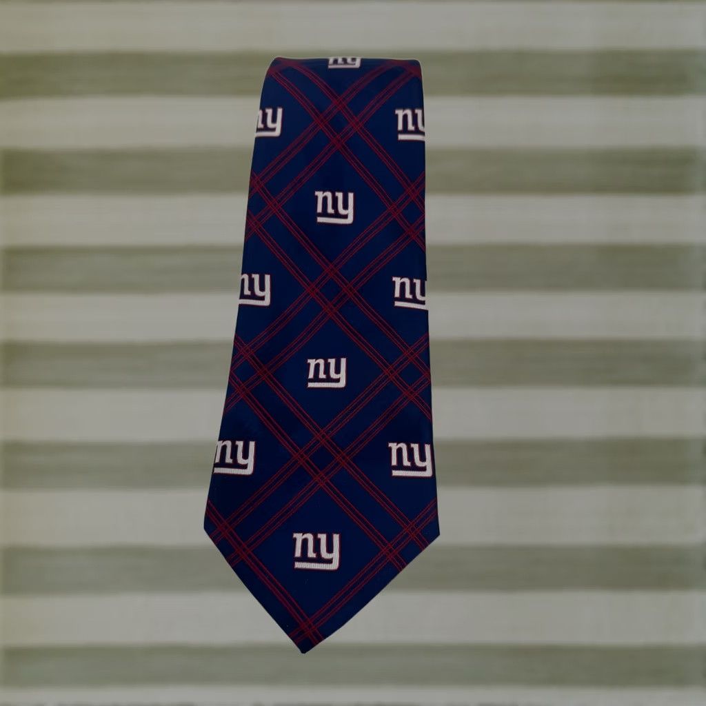 NFL New York Giants NFL Navy Blue Red Plaid Silk Necktie Size ONE SIZE - 1 Thumbnail