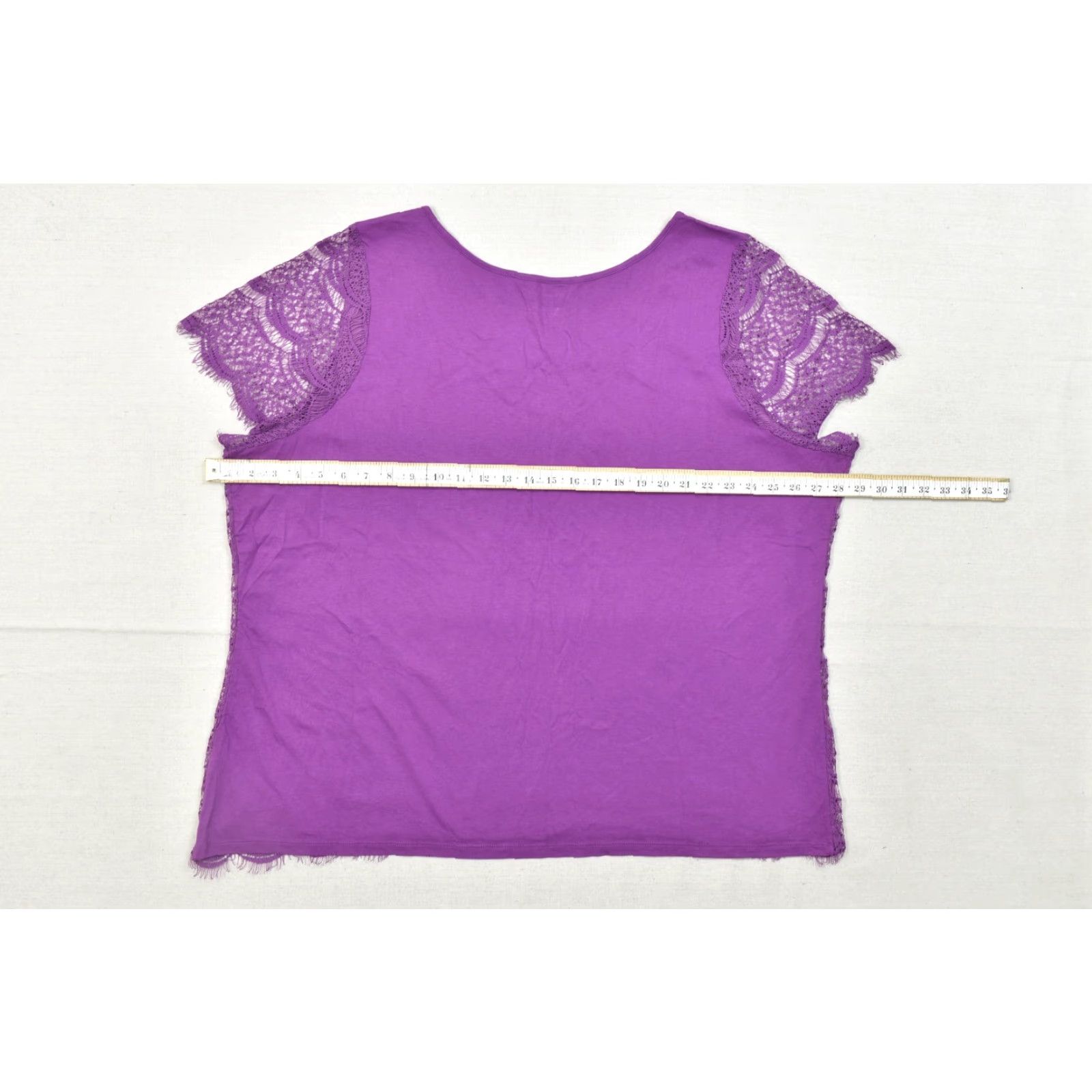 Vintage Lane Bryant Blouse Women 24 Plus Purple Lace Front Short Sleeve Knit Back Casual Top Size 4XL / US 24-26 - 3 Thumbnail