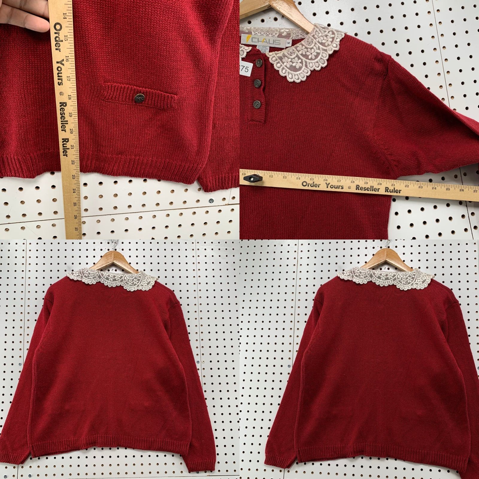 Vintage VINTAGE Chaus Sweater Women M Red Lace Collared Ramie Cotton Button Grandma Size M / US 6-8 / IT 42-44 - 8 Thumbnail