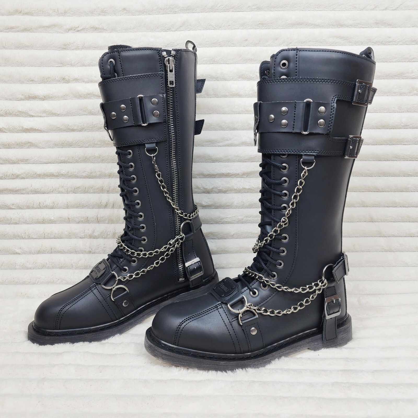 Other DEMONIA Bolt 415 Goth Combat Biker Knee Boots Black Matte Me Size US 7 / EU 40 - 2 Thumbnail
