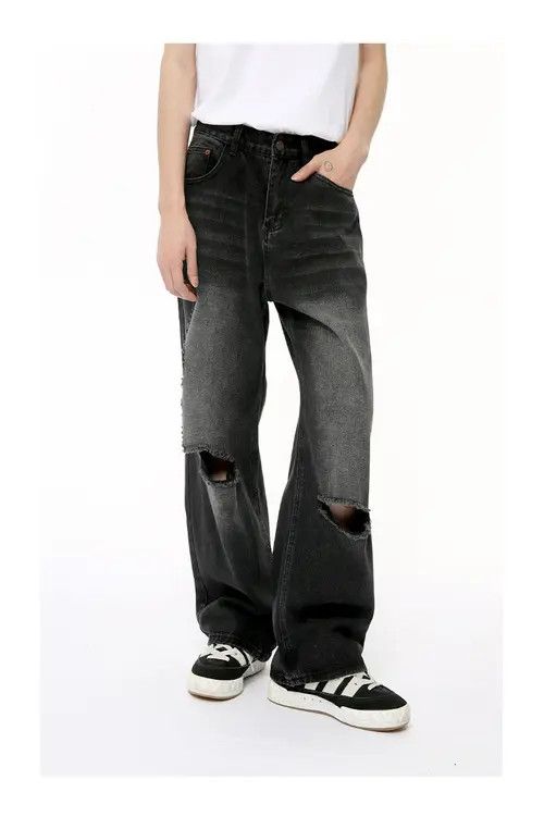 Other Street Fashion Washed Straight-Leg Ripped Jeans Size US 32 / EU 48 - 3 Thumbnail