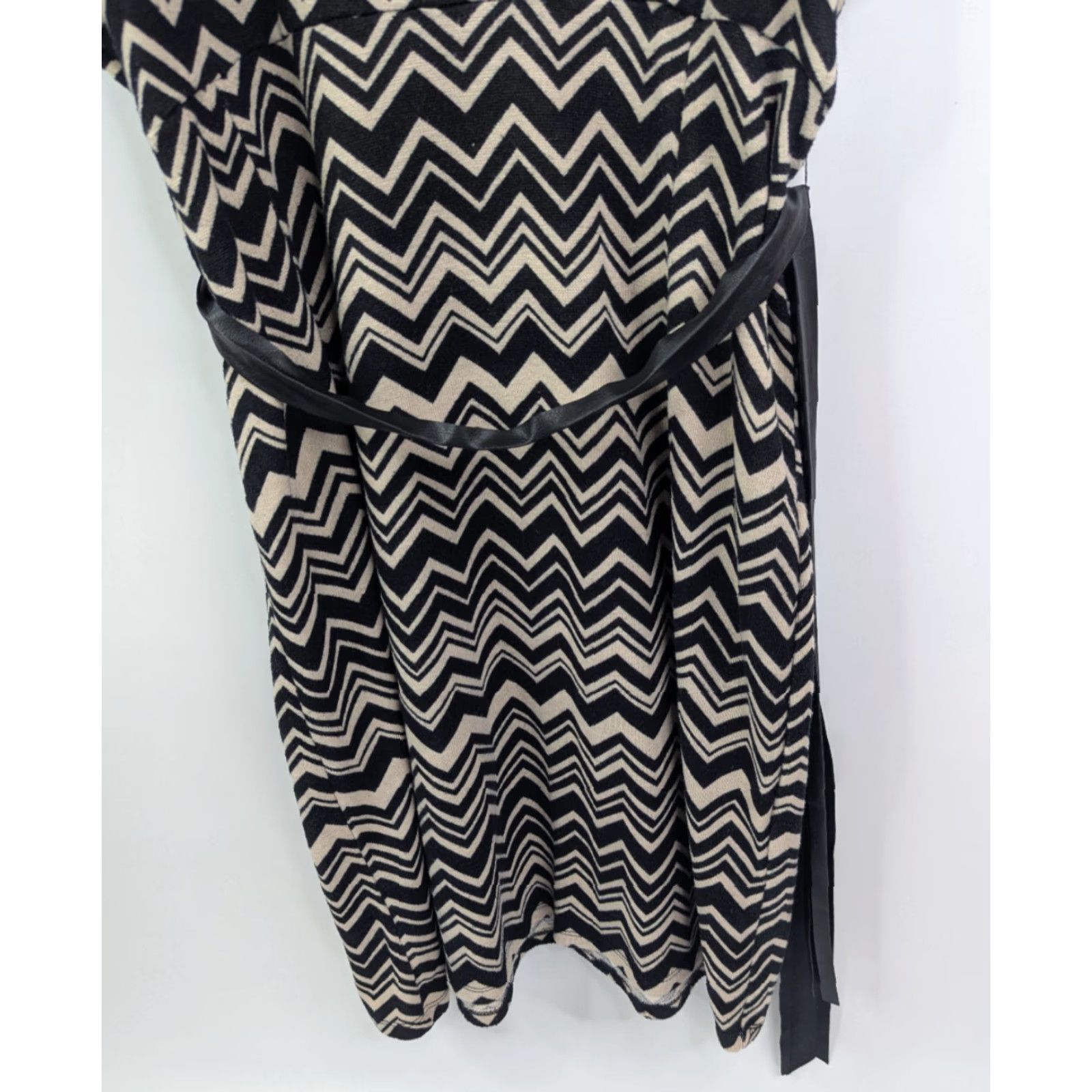 Vintage Jonathan Martin Dress Women Maxi Belted Chevron Knit Black Tan 12 Casual Size XL / US 12-14 / IT 48-50 - 2 Thumbnail