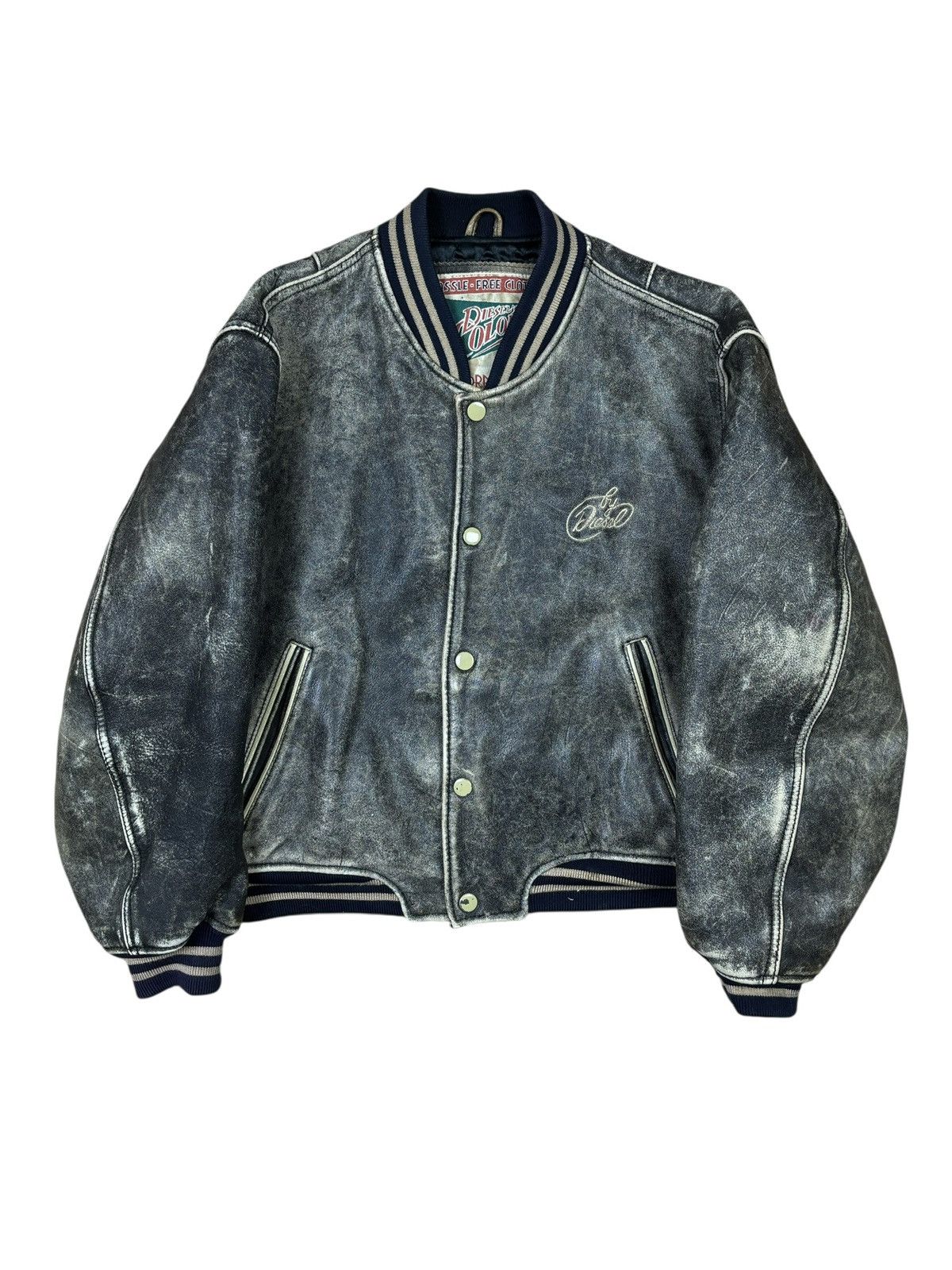 Diesel 2000s Diesel Distressed Leather Varsity Jacket Size S / US 4 / IT 40 - 2 Thumbnail