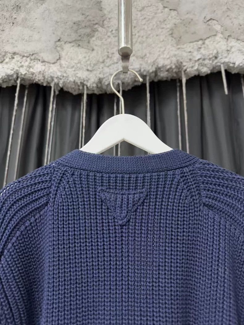 Prada Prada Navy Blue Wool Cardigan with Triangle Logo -2505 Size US S / EU 44-46 / 1 - 5 Thumbnail