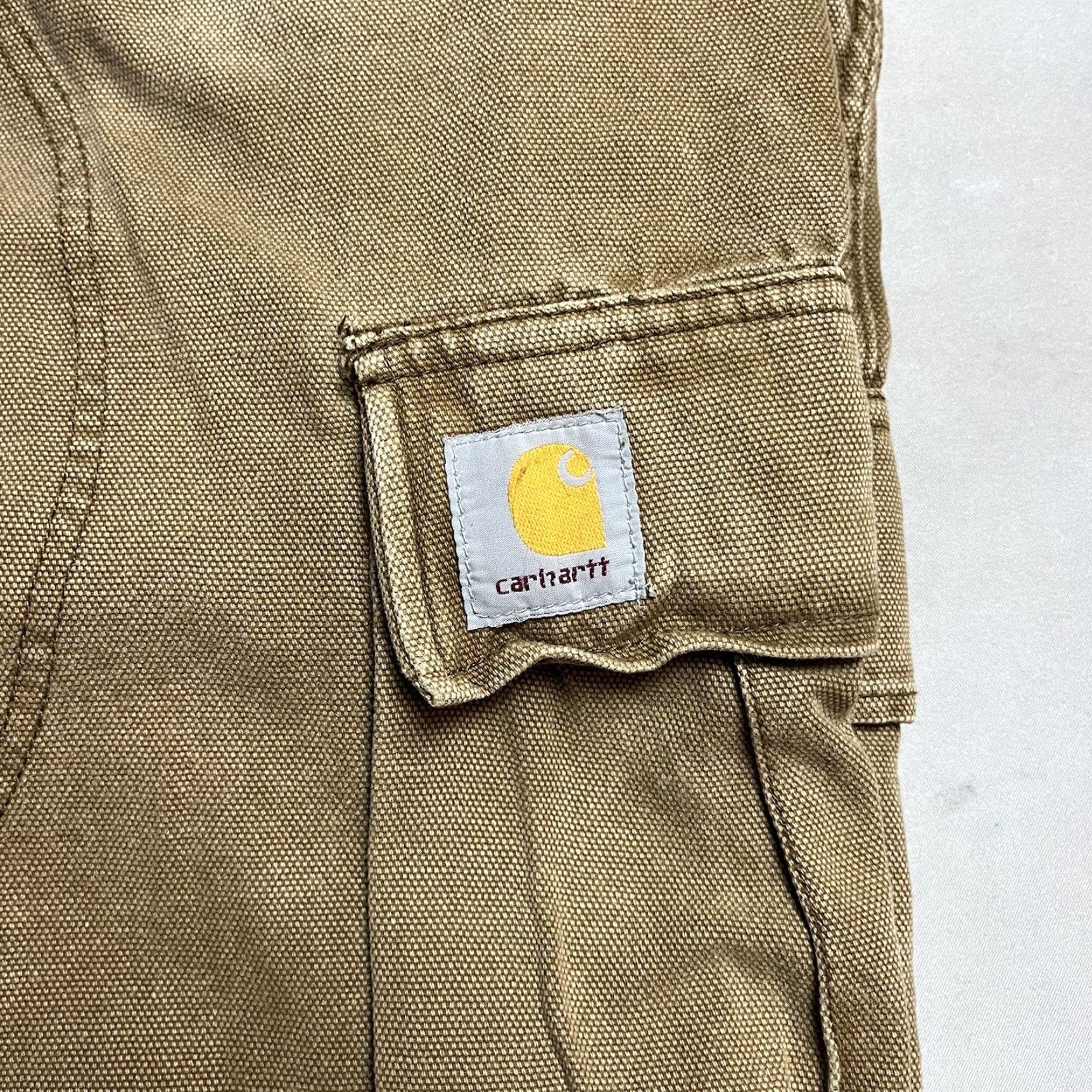 VINTAGE Carhartt Cargo Canvas Pants Regular Men 29in Inseam Beige Size 36x29 Workwear Cargo Pocket