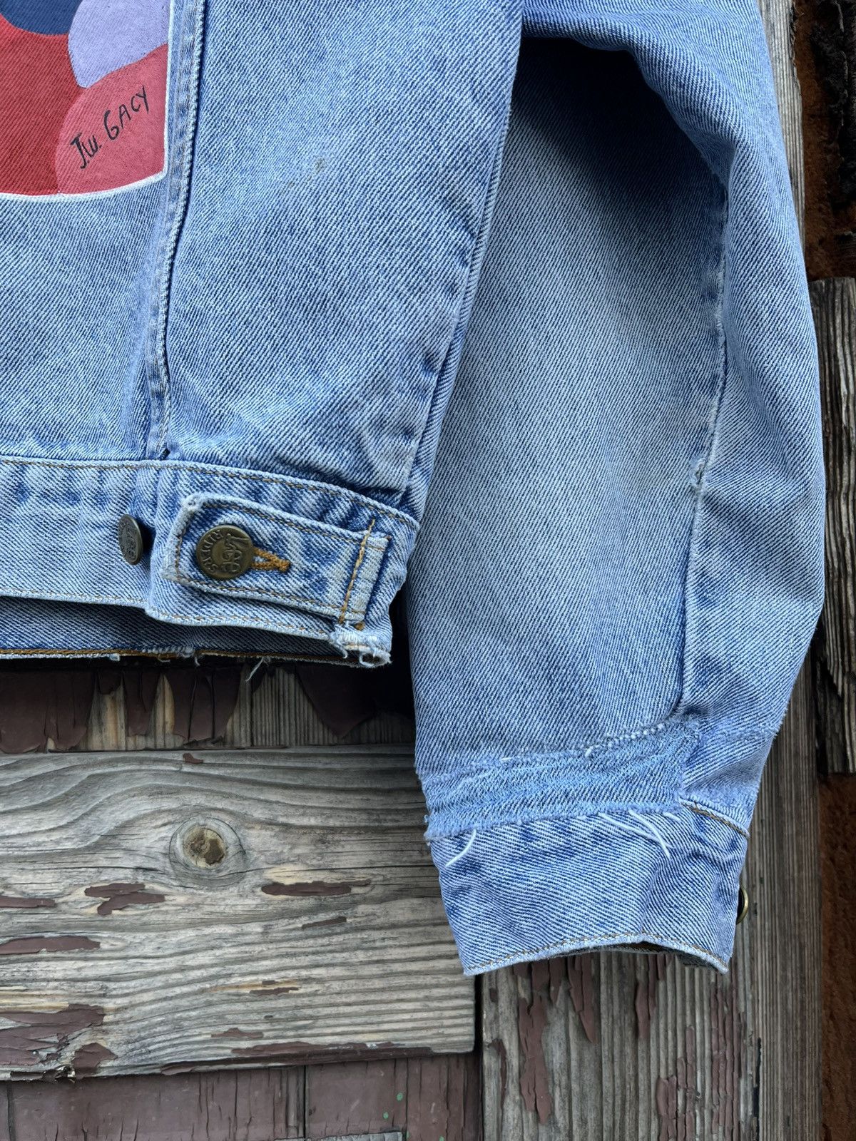 Lee Vintage Acid Bath Lee Distressed Custom Made Denim Jacket Size US L / EU 52-54 / 3 - 11 Thumbnail