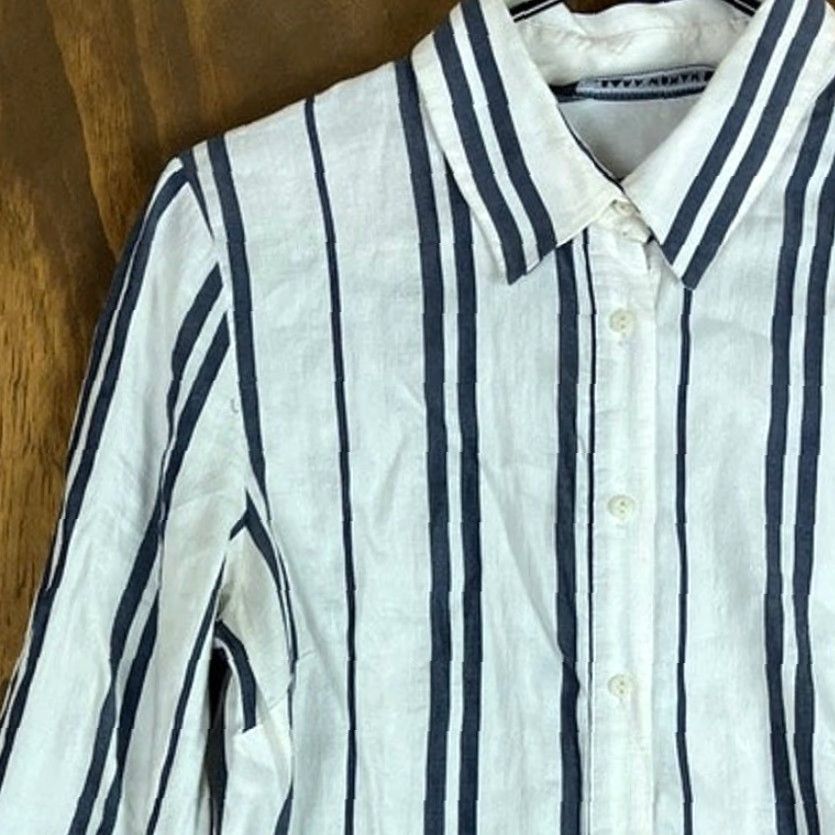 Zara Zara Womens Dress Cream Blue Striped Collared Button Down Long Sleeve Small Size S / US 4 / IT 40 - 4 Thumbnail
