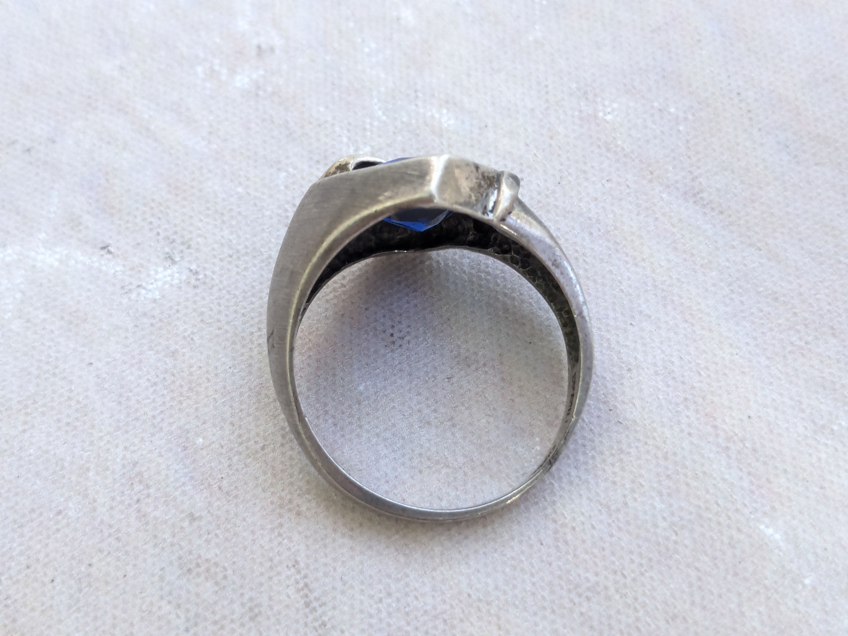 Jewelry Vintage Sterling Silver Ring Blue Glass 10.5 Oval Faceted Size ONE SIZE - 2 Thumbnail
