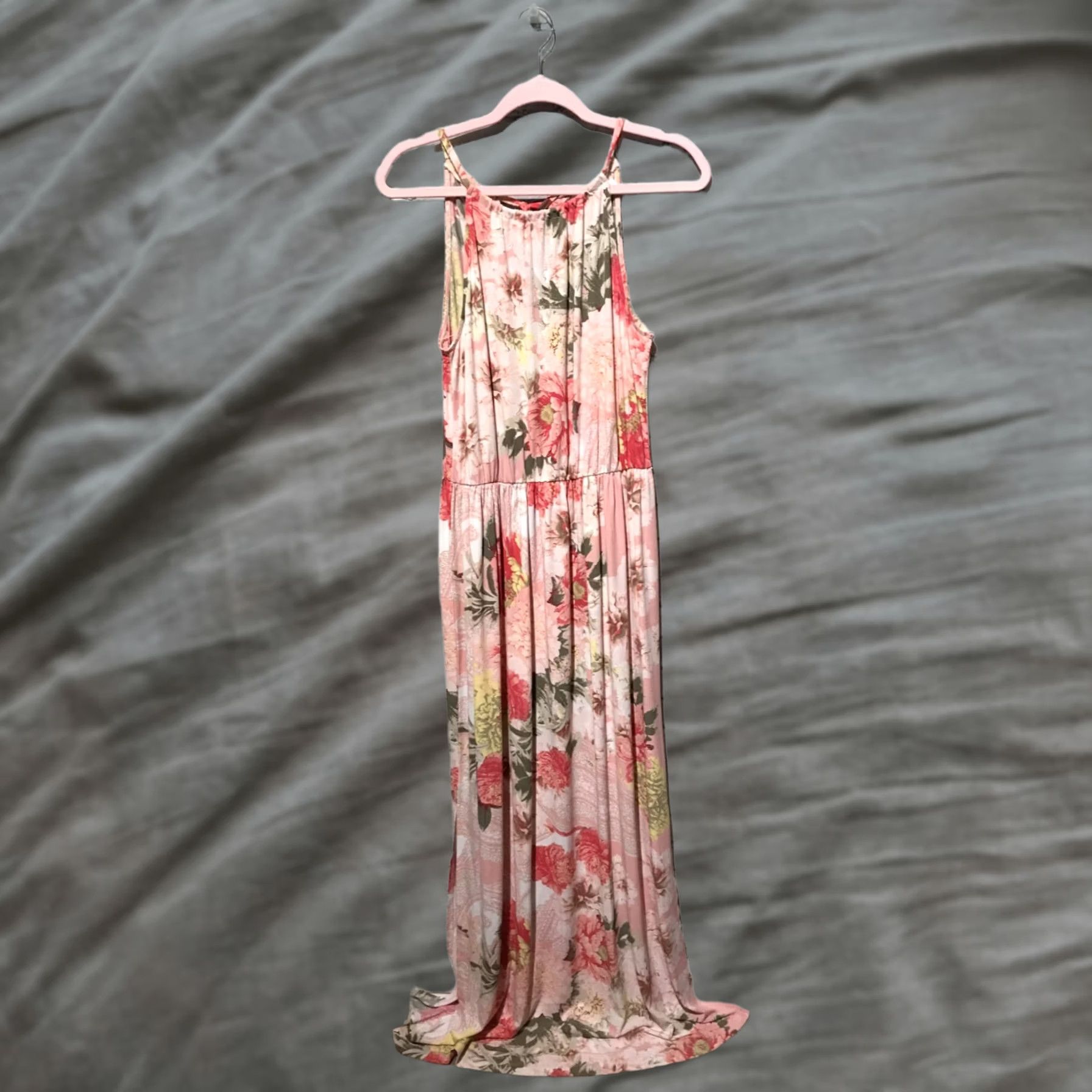 group usa dresses new jersey Vintage York Company Women XS Pink Floral Stretch Maxi Beach Dress colour-chartrreuse