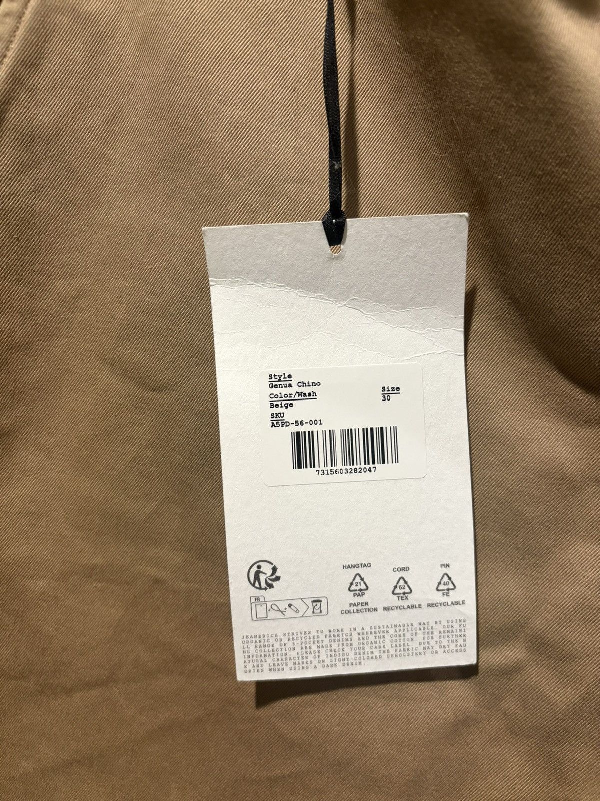 JEANERICA Jeanerica Men's Genua Chino Beige 30 Brand New Size US 30 / EU 46 - 6 Thumbnail