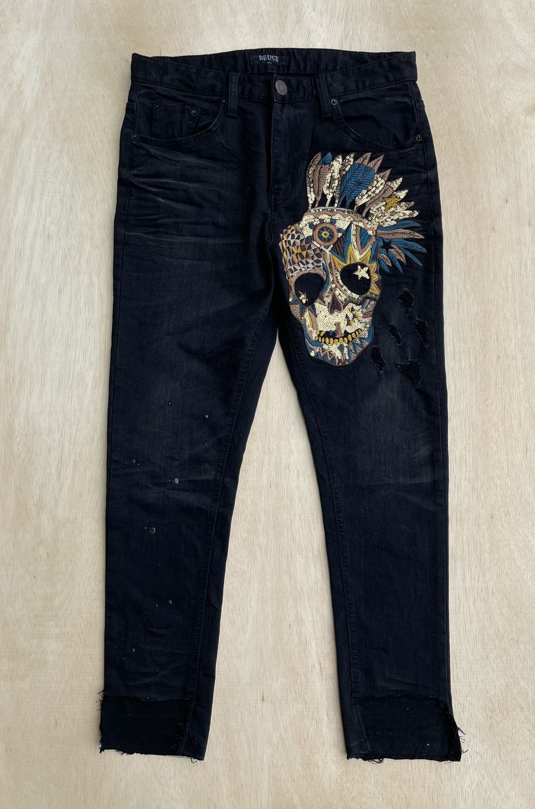 14th Addiction × 20471120 × Japanese Brand Brush Real Skull Distressed Pants Size US 31 - 1 Thumbnail