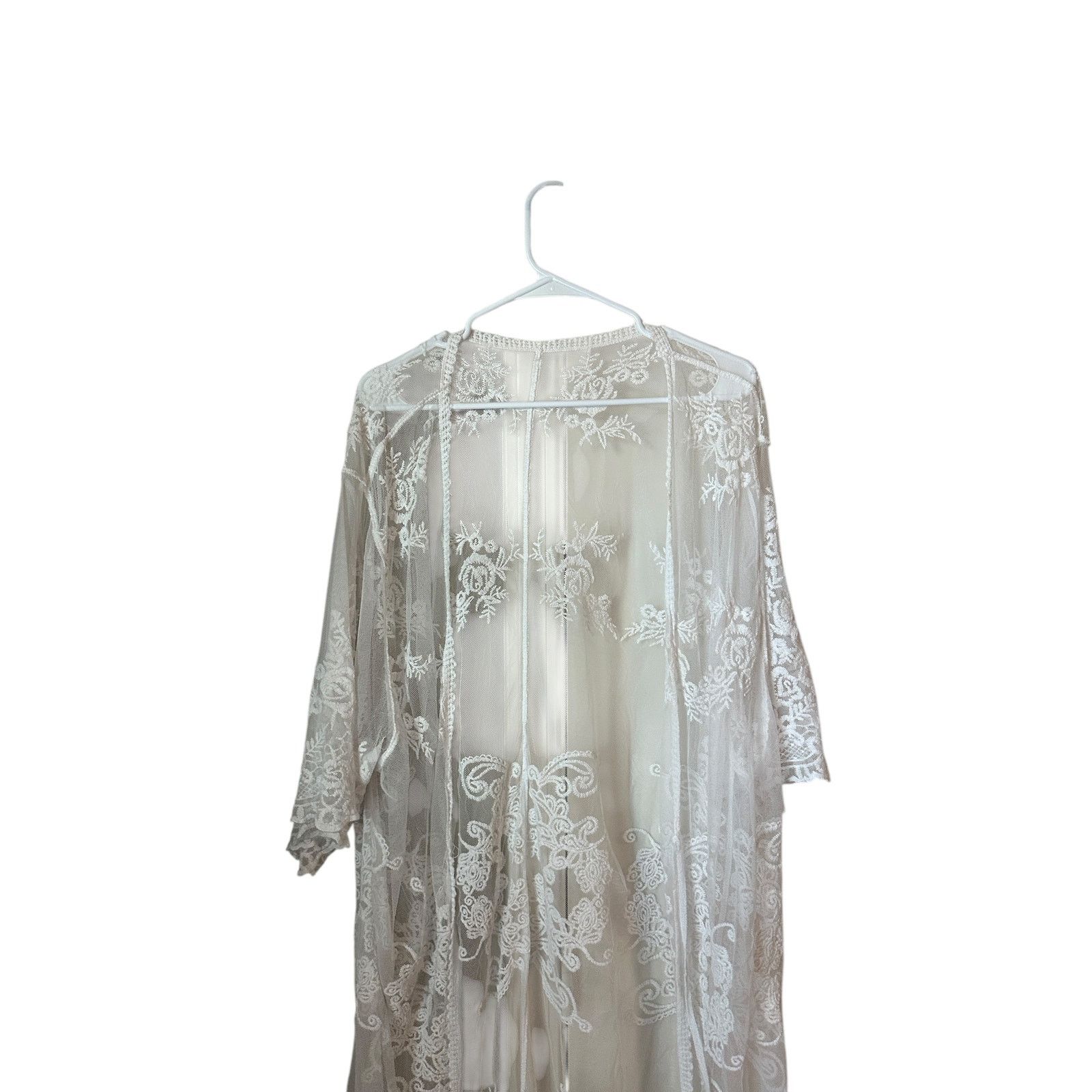 Other YouKD White Cotton Lace Boho Kimono Loose Kimono Beach Dress Size ONE SIZE - 7 Thumbnail