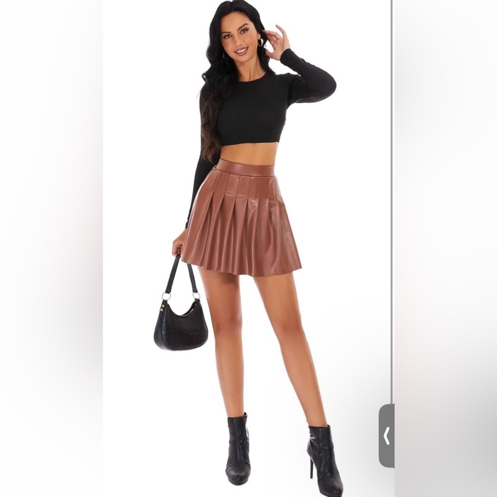 Other New Y2K Camel Brown Vegan Leather Pleated Skirt size S Size 27" / US 4 / IT 40 - 2 Thumbnail