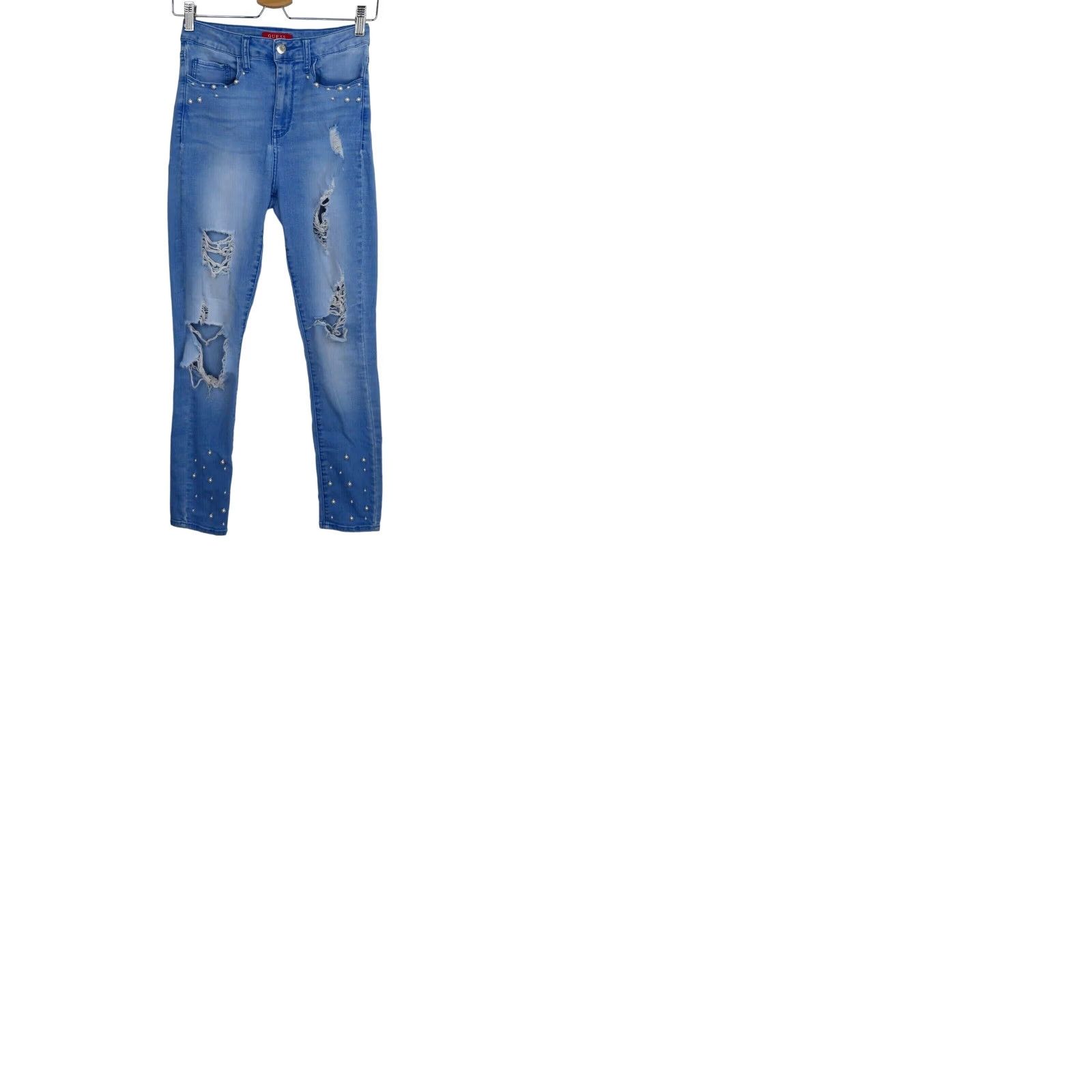 Guess GUESS Womens Jeans Denim Skinny 27 Blue Distressed Shredded Pearl Beaded Pants Regular Womens Size 27 Blue Distressed Beaded Jeans Size 27" / US 4 / IT 40 - 9 Thumbnail