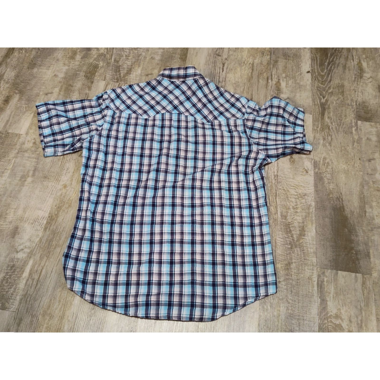 Wrangler WRANGLER Wrancher Blue Plaid Short Sleeve Snap Button Shirt Large Western Mens Size US L / EU 52-54 / 3 - 2 Thumbnail