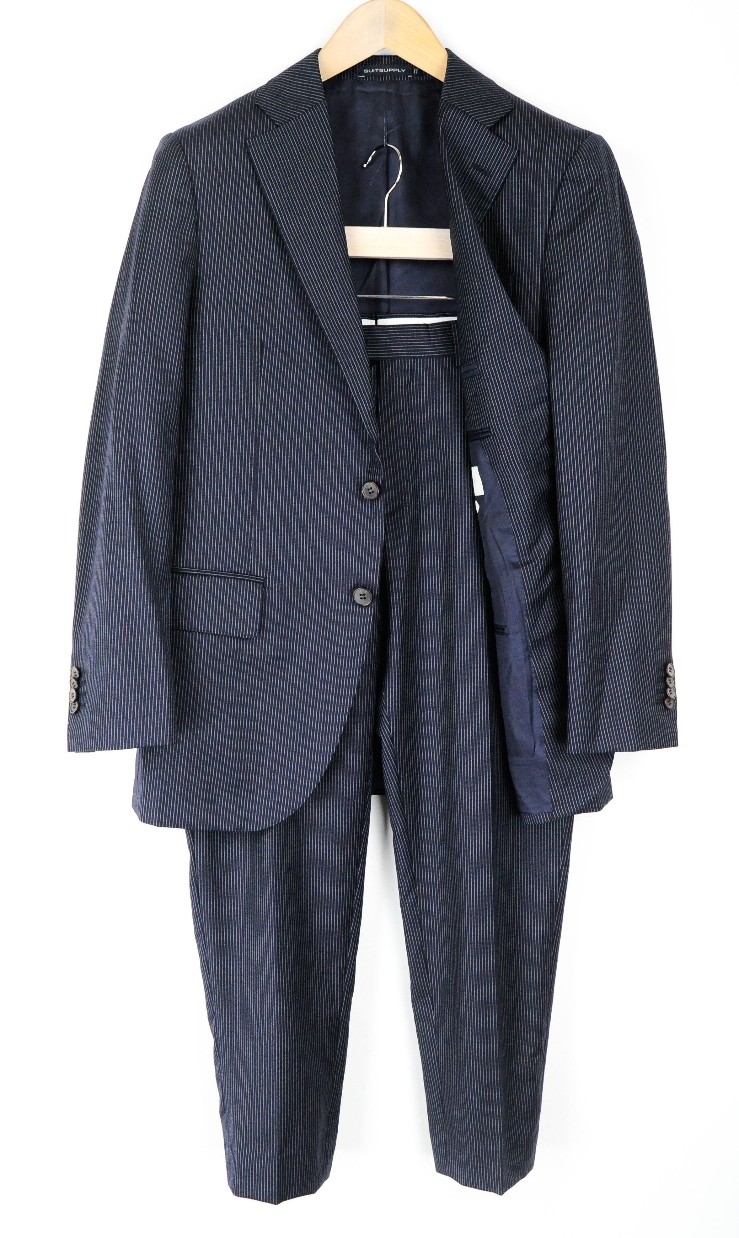 image of Suitsupply Lazio Uk38R Navy Slim Wool Super 110's Striped Suit 57468, Men's