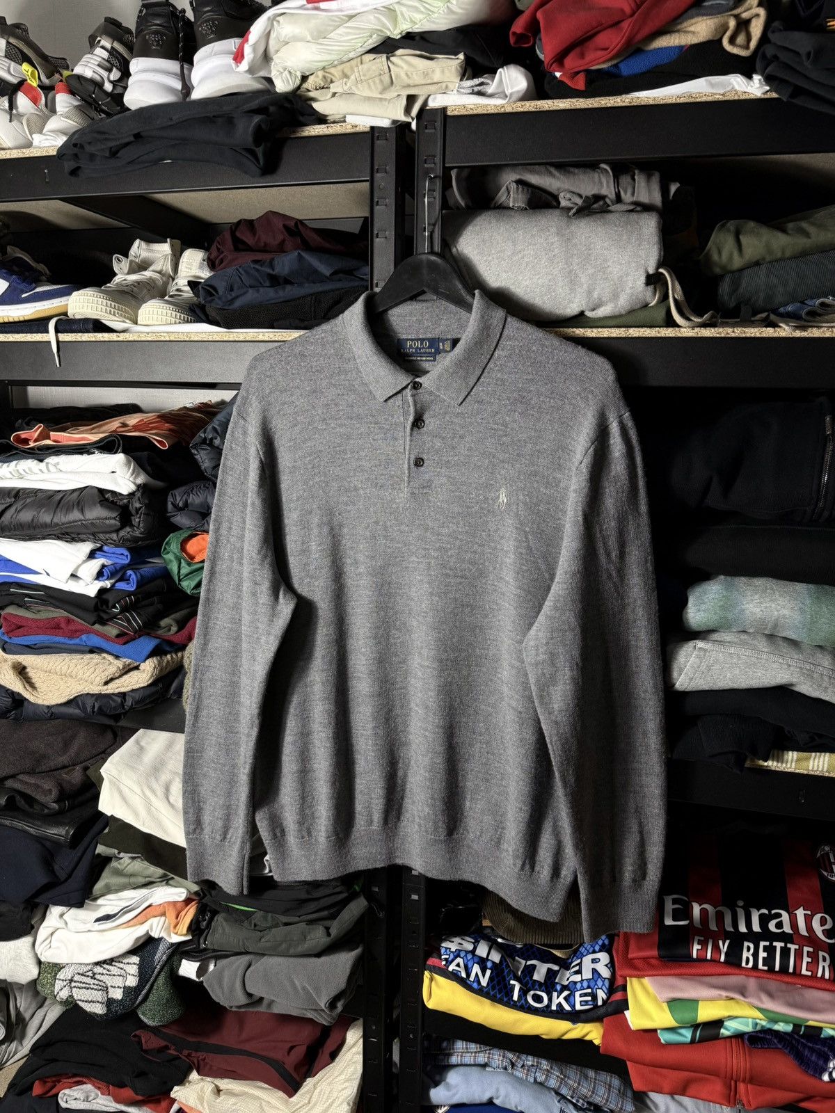 Polo Ralph Lauren Polo Ralph Lauren Merino Wool Knit Polo Sweater Grey XL Logo Size US XL / EU 56 / 4 - 1 Thumbnail
