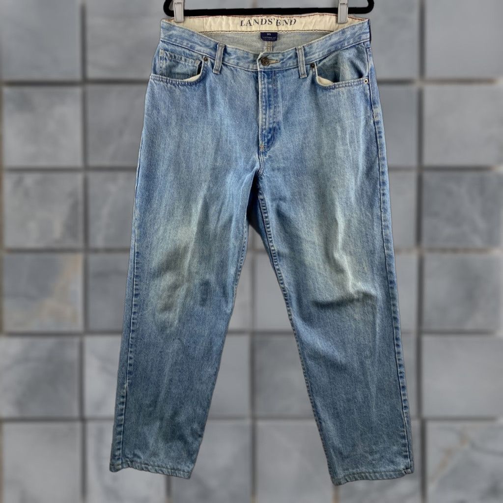 Lands' End Lands' End Jeans Mens 35 x 29 Blue Denim Straight Regular Rise Mid Belt Loops 5-Pocket Design Casual Pant Size US 35 - 1 Thumbnail