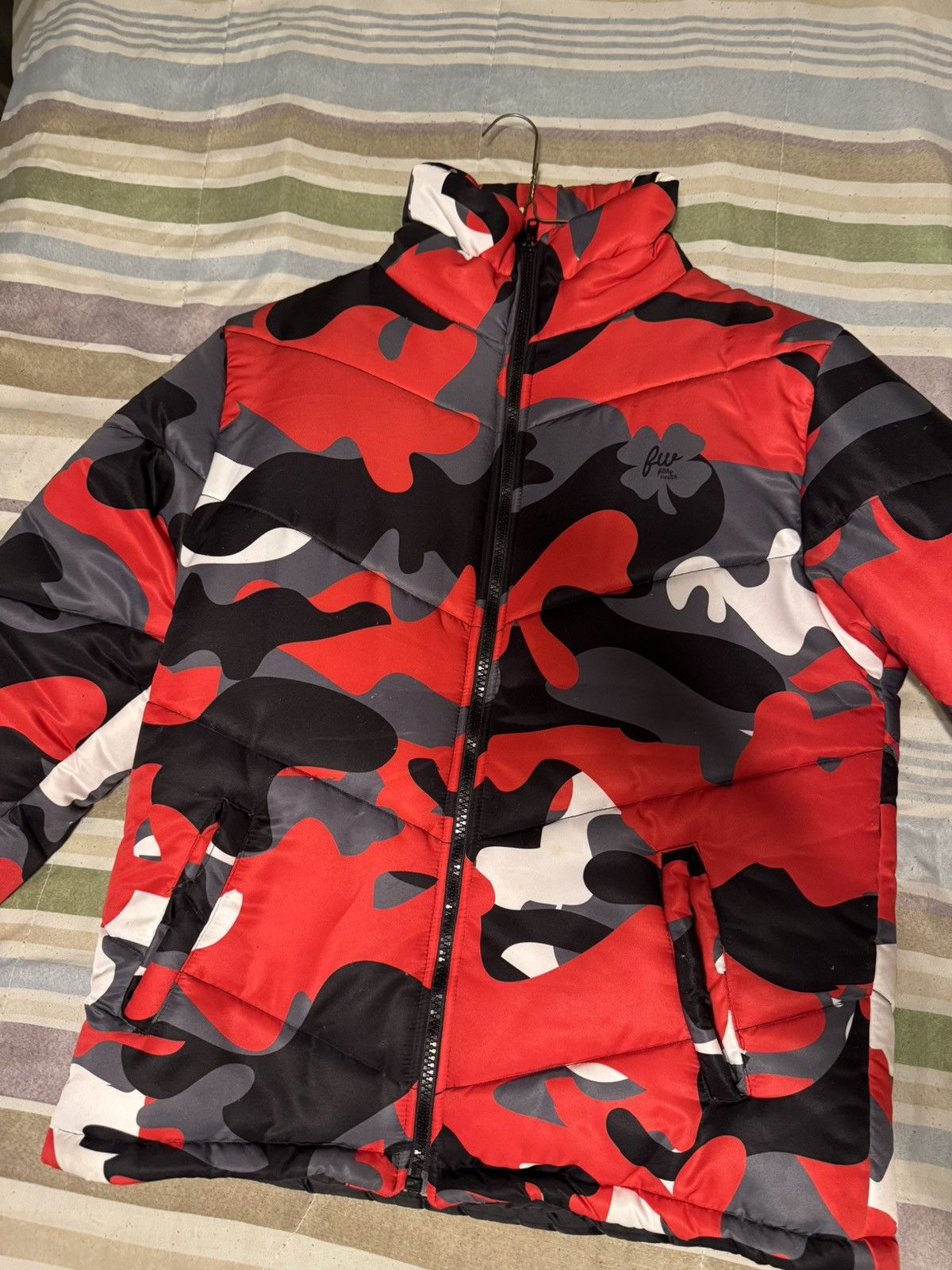Filthy Wealth Red Camo Puffer Coat